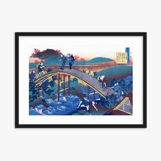 Katsushika Hokusai - Poem by Ariwara no Narihira 50x70 cm Poster With Black Frame