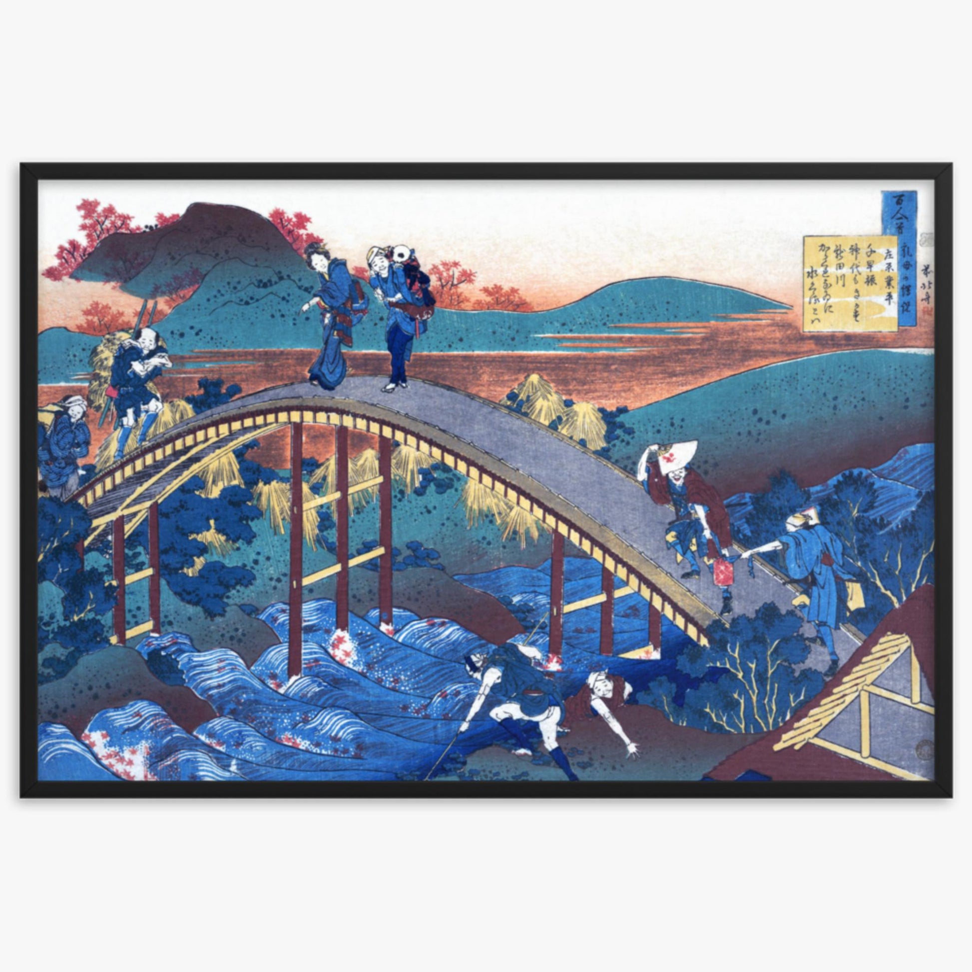 Katsushika Hokusai - Poem by Ariwara no Narihira 61x91 cm Poster With Black Frame