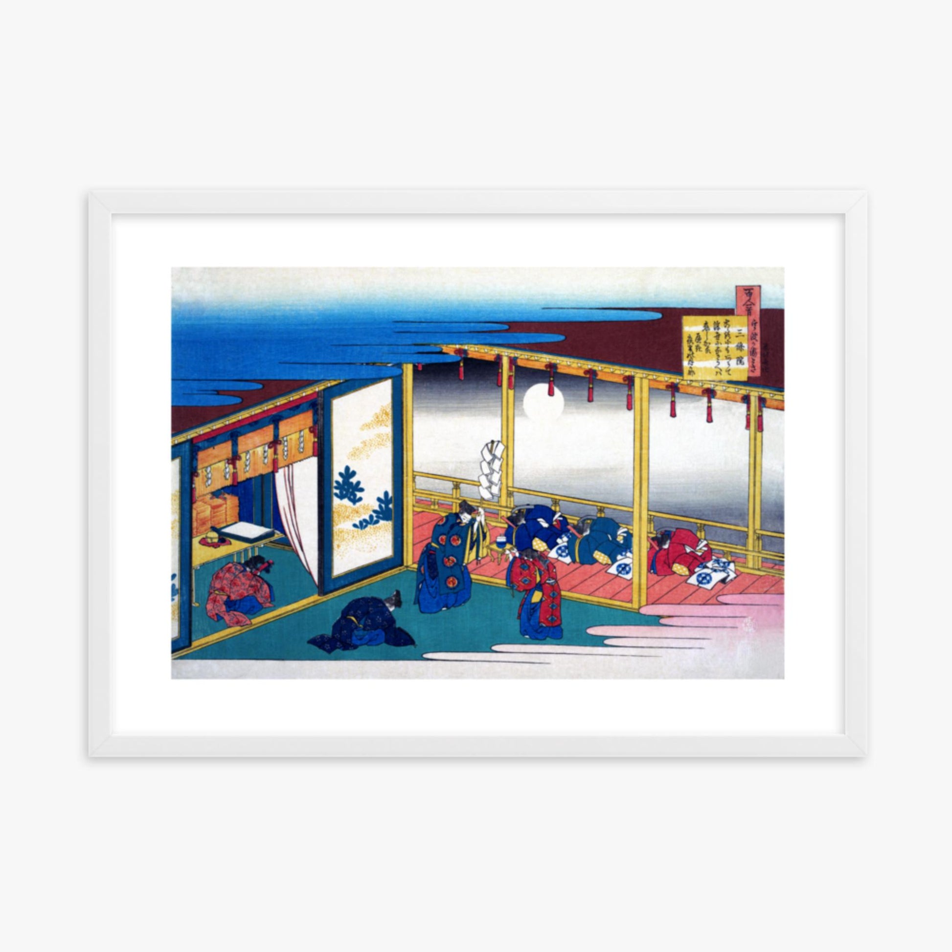 Katsushika Hokusai - Poem by Sanjō-in 50x70 cm Poster With White Frame