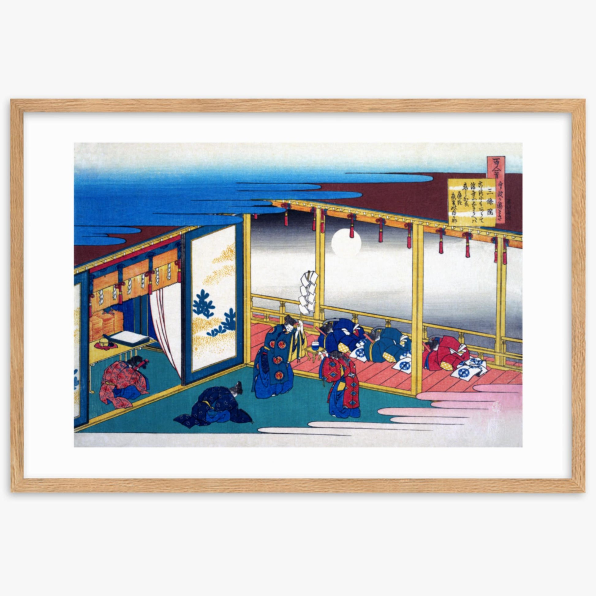 Katsushika Hokusai - Poem by Sanjō-in 61x91 cm Poster With Oak Frame