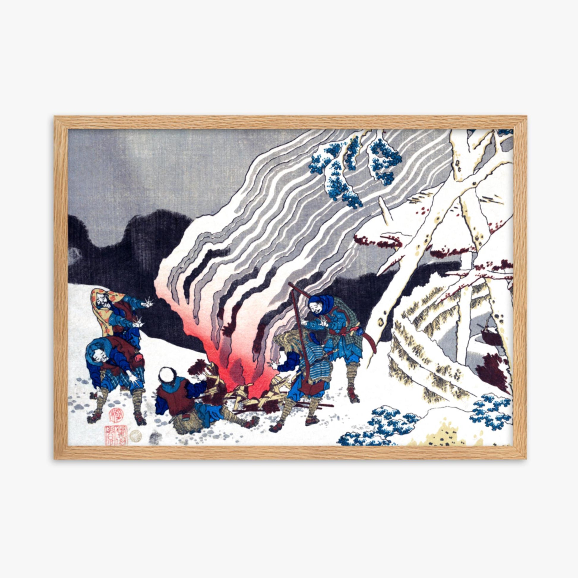 Katsushika Hokusai - Poem by Minamoto no Muneyuki Ason 50x70 cm Poster With Oak Frame