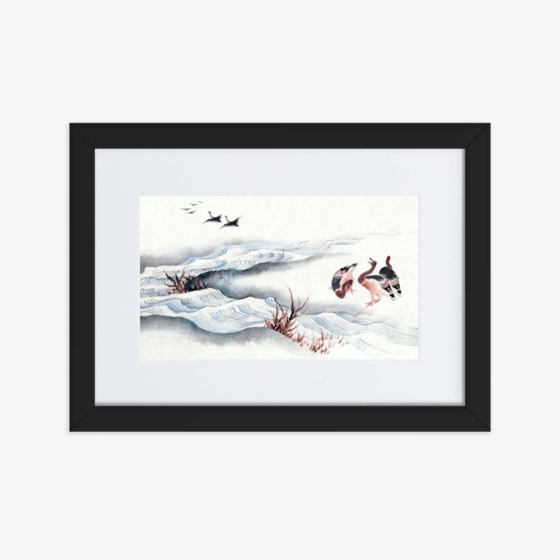 Katsushika Hokusai - Wild Geese and Water 21x30 cm Poster With Black Frame