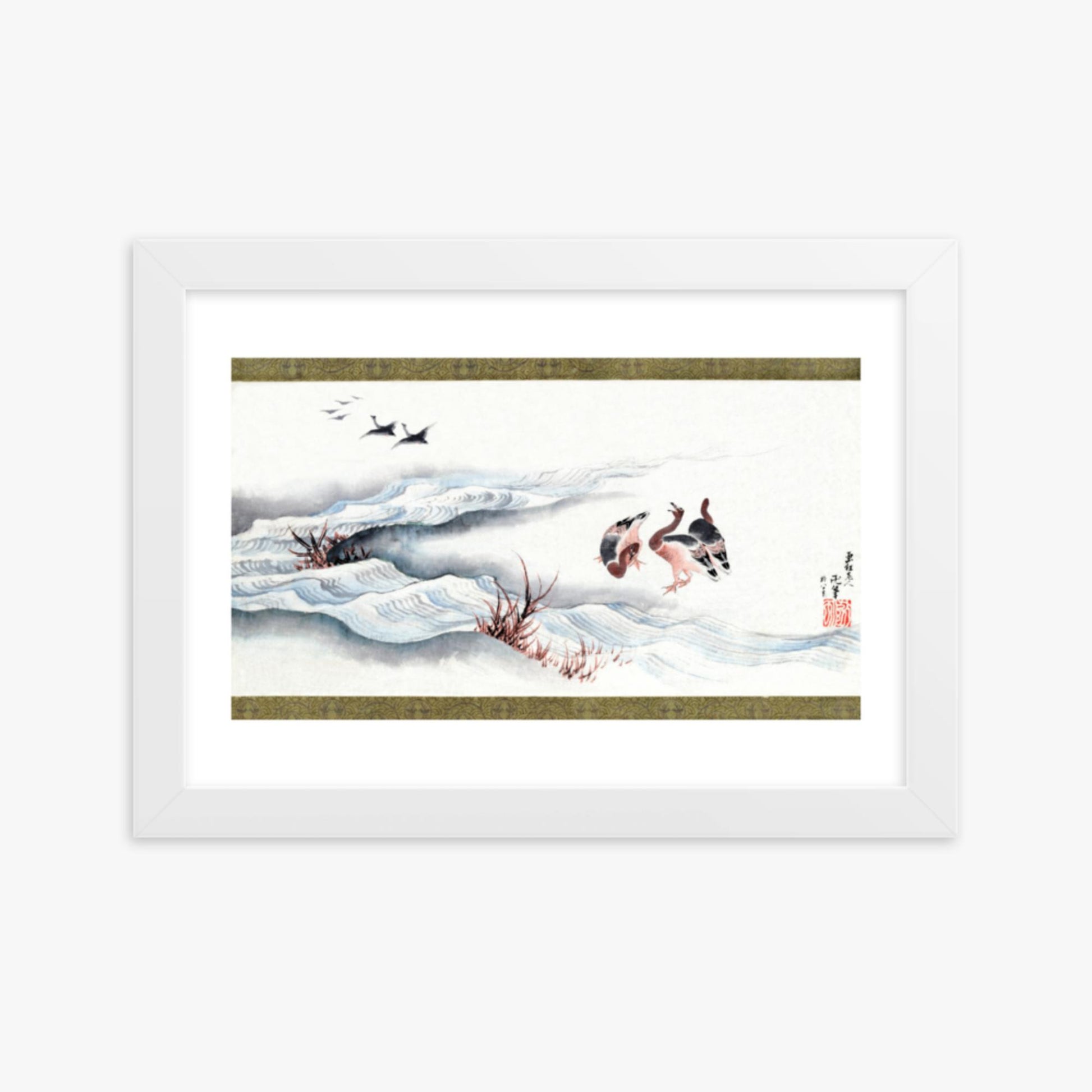 Katsushika Hokusai - Wild Geese and Water 21x30 cm Poster With White Frame