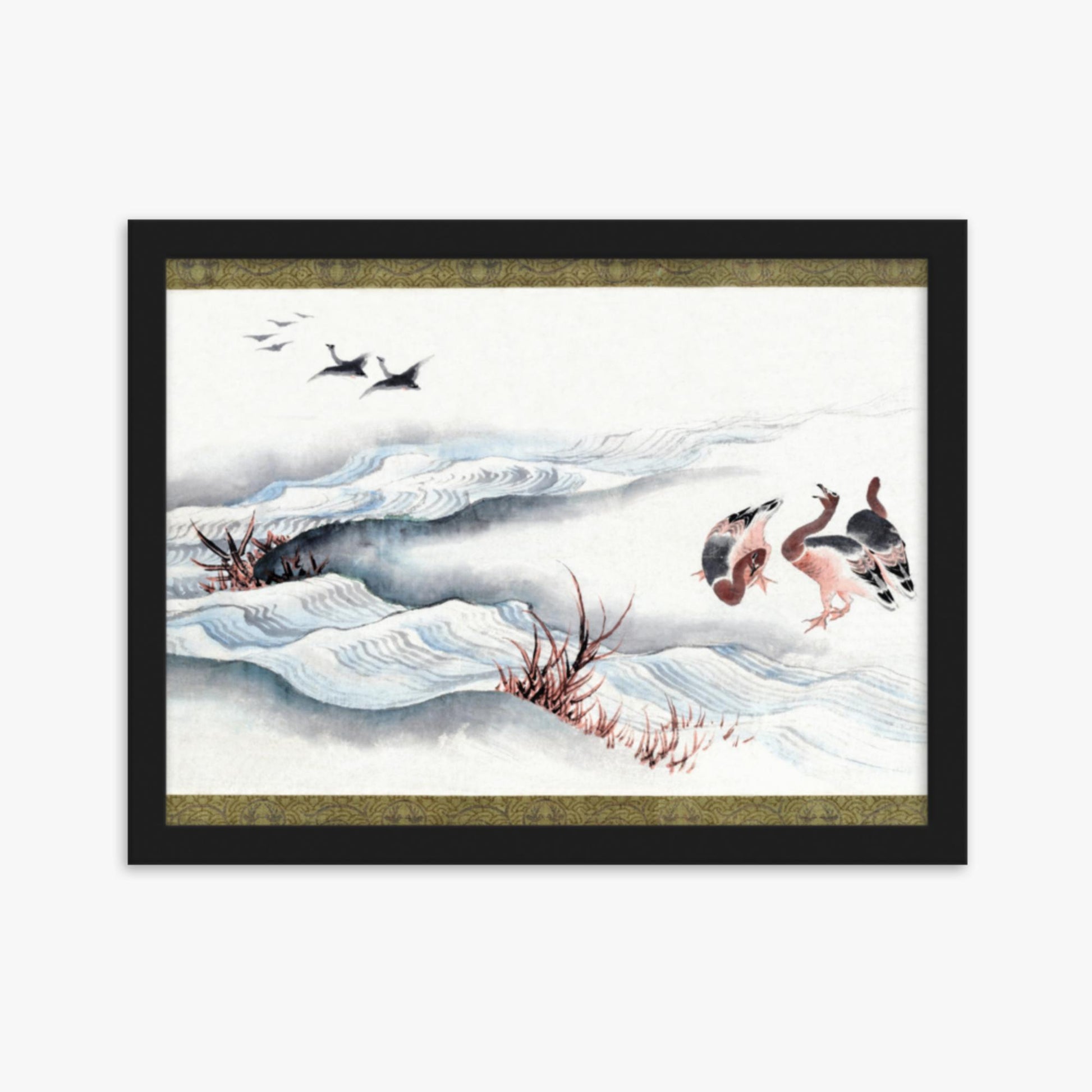 Katsushika Hokusai - Wild Geese and Water 30x40 cm Poster With Black Frame