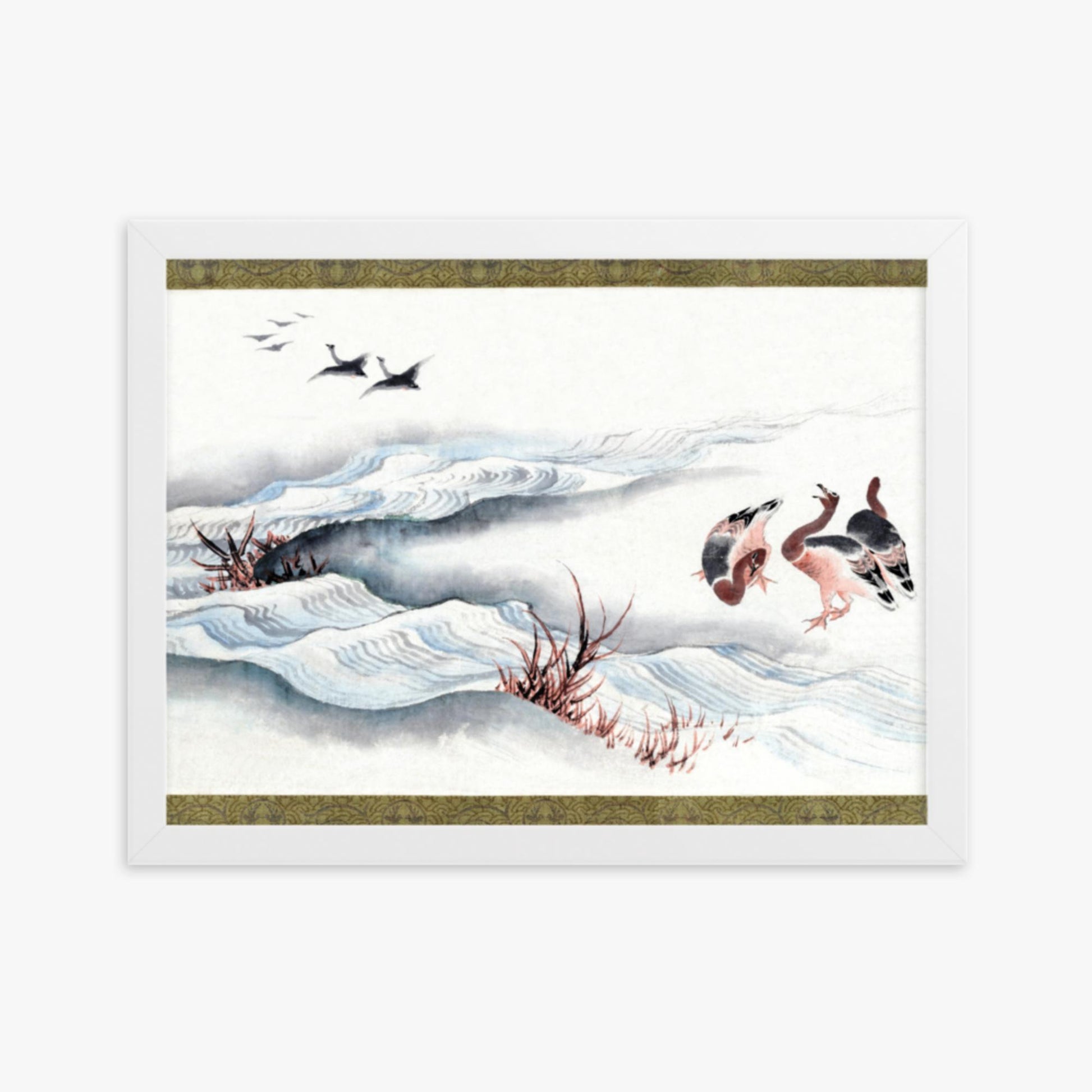 Katsushika Hokusai - Wild Geese and Water 30x40 cm Poster With White Frame