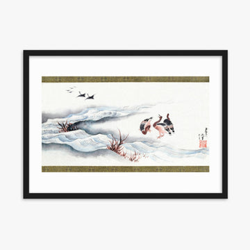 Katsushika Hokusai - Wild Geese and Water 50x70 cm Poster With Black Frame