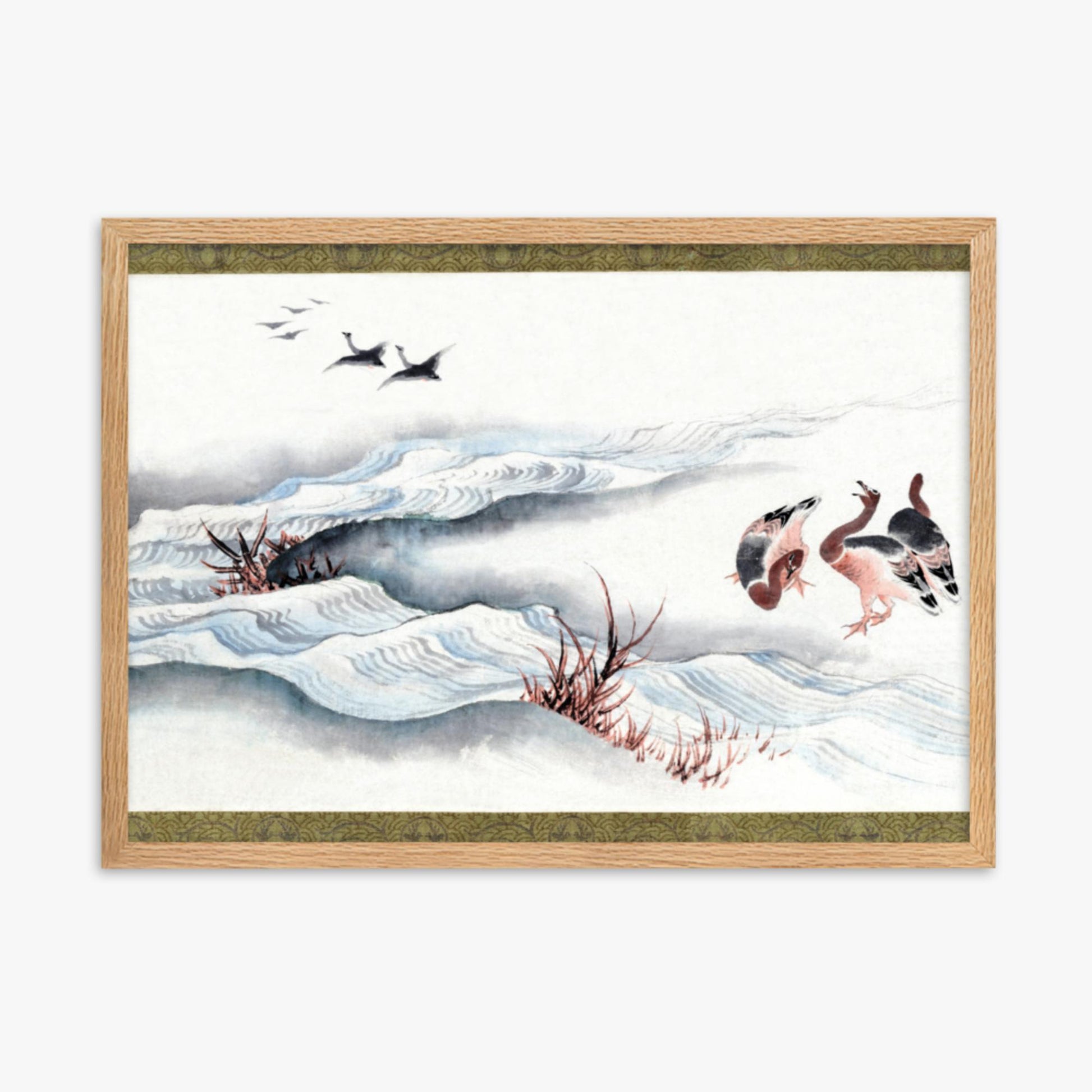 Katsushika Hokusai - Wild Geese and Water 50x70 cm Poster With Oak Frame