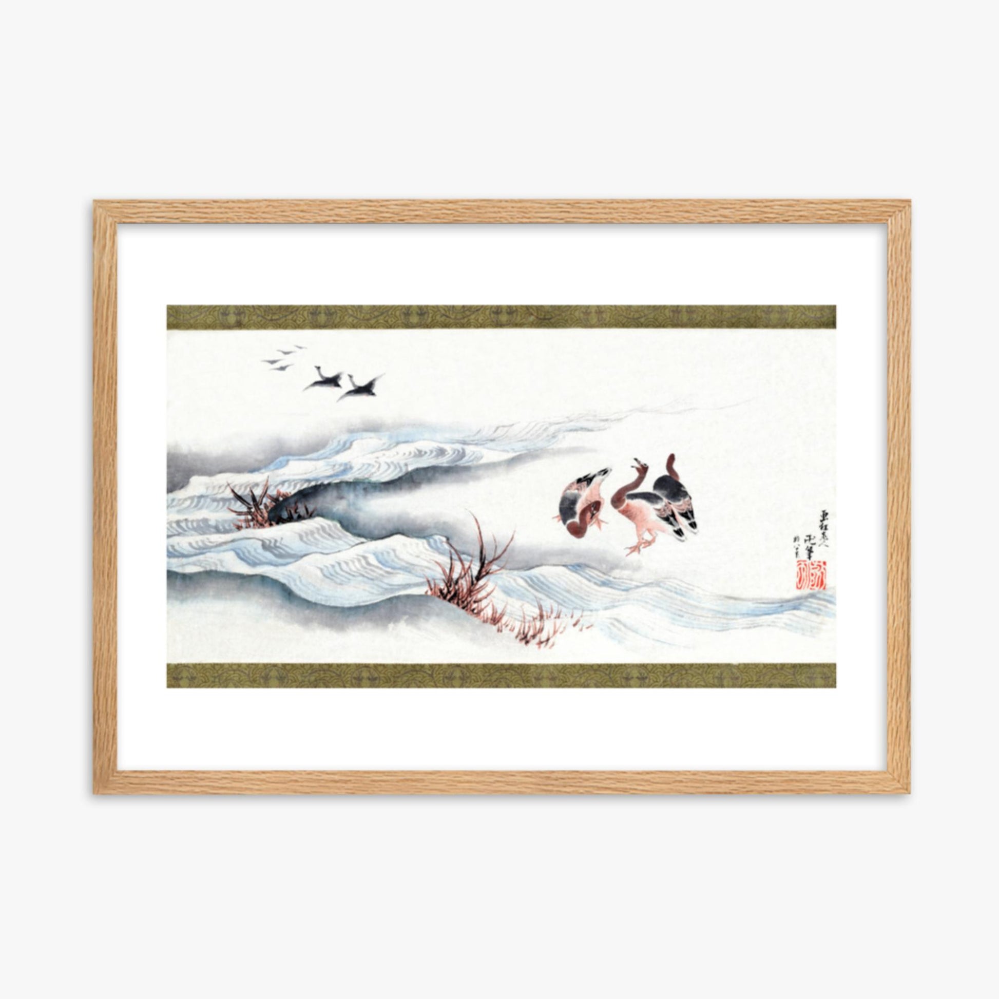 Katsushika Hokusai - Wild Geese and Water 50x70 cm Poster With Oak Frame