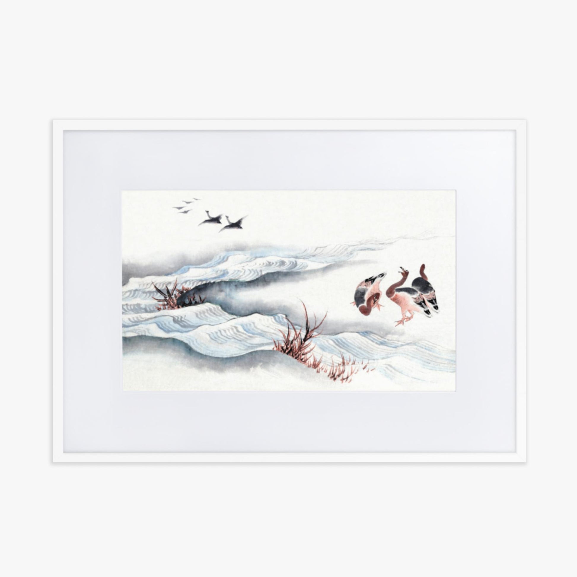 Katsushika Hokusai - Wild Geese and Water 50x70 cm Poster With White Frame