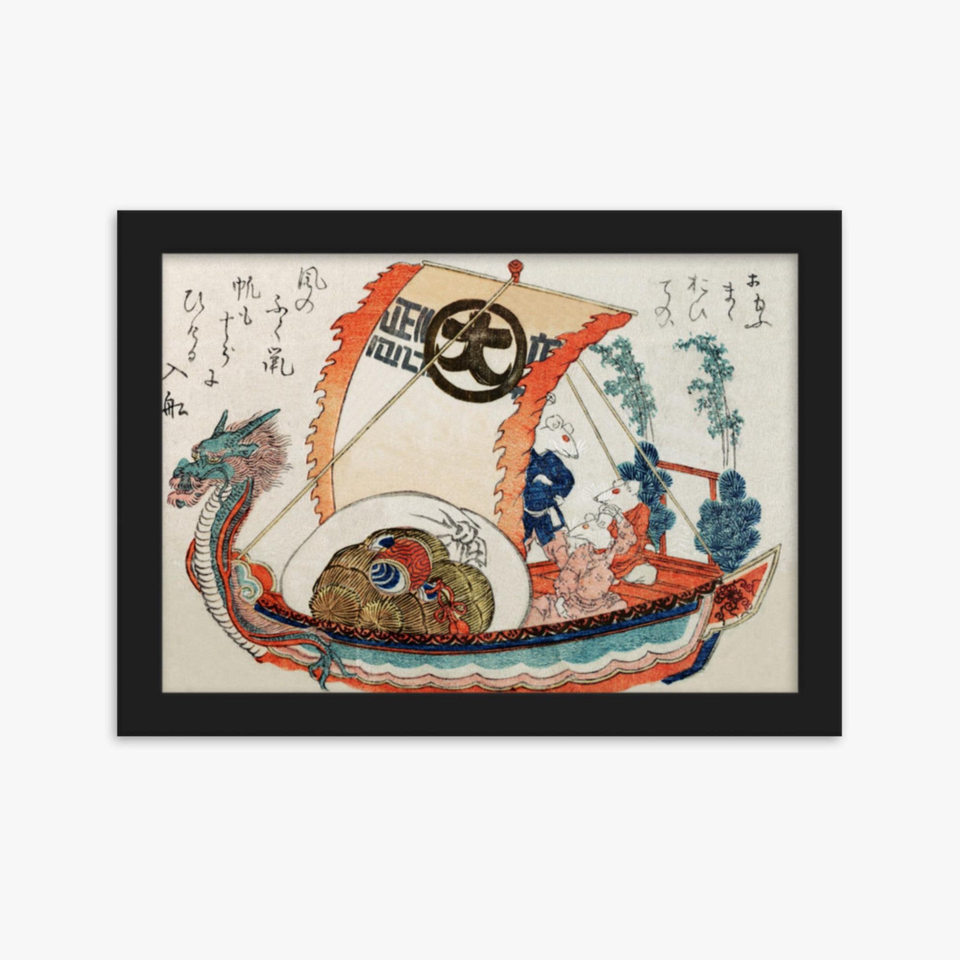 Kubo Shunman - Treasure Boat (Takara-bune) with Three Rats 21x30 cm Poster With Black Frame