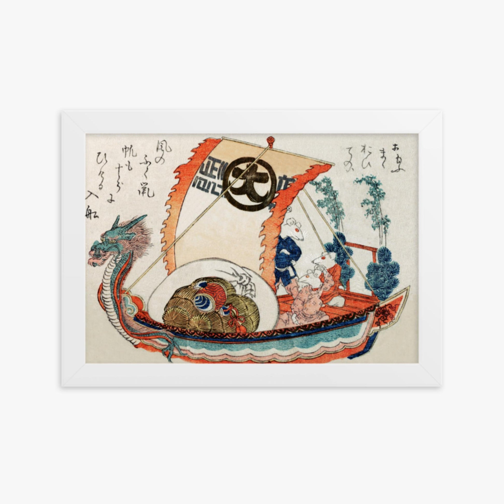 Kubo Shunman - Treasure Boat (Takara-bune) with Three Rats 21x30 cm Poster With White Frame