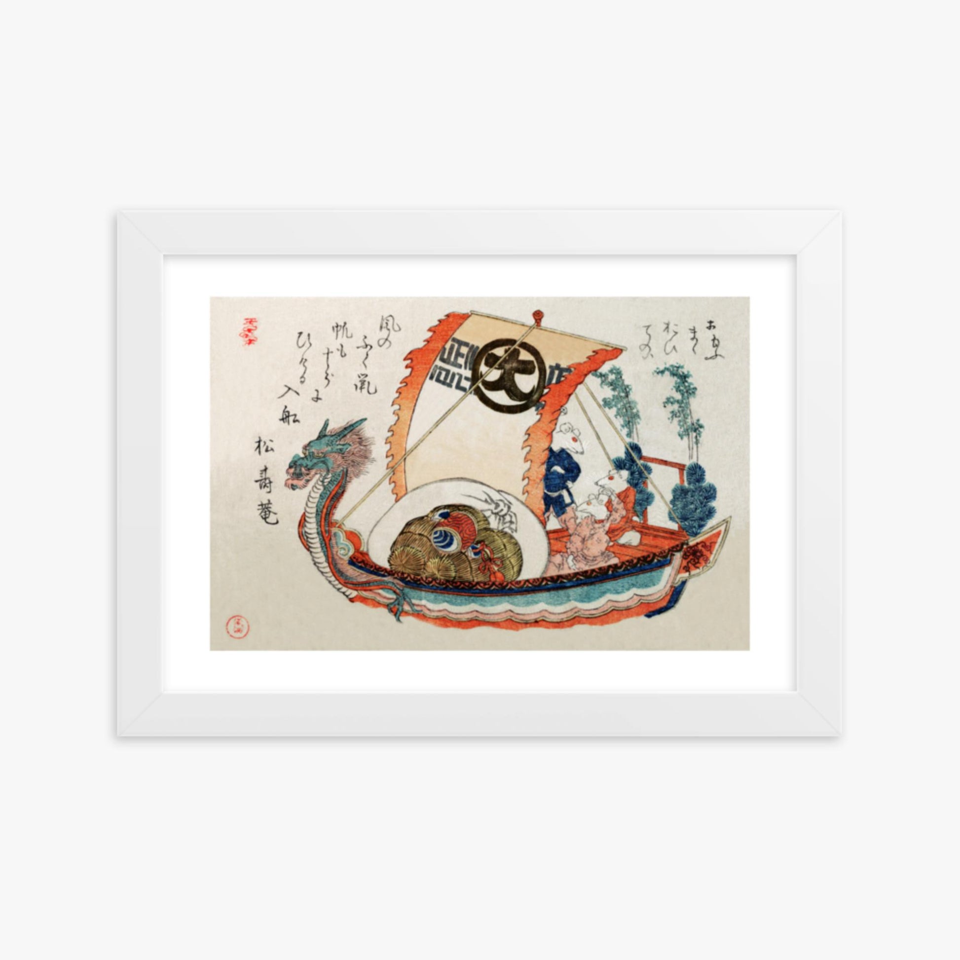 Kubo Shunman - Treasure Boat (Takara-bune) with Three Rats 21x30 cm Poster With White Frame