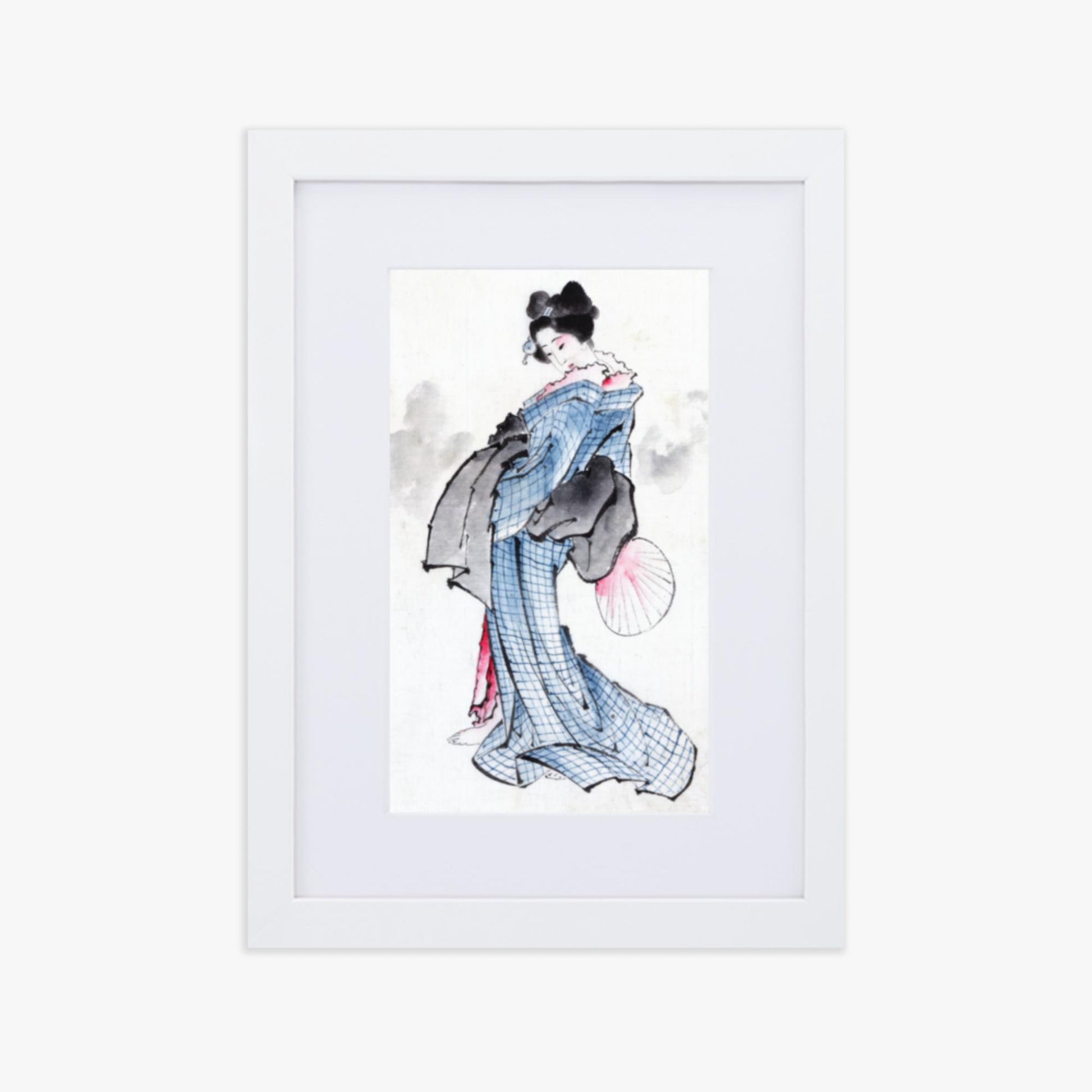 Katsushika Hokusai - Illustration of a Japanese Woman in Kimono 21x30 cm Poster With White Frame