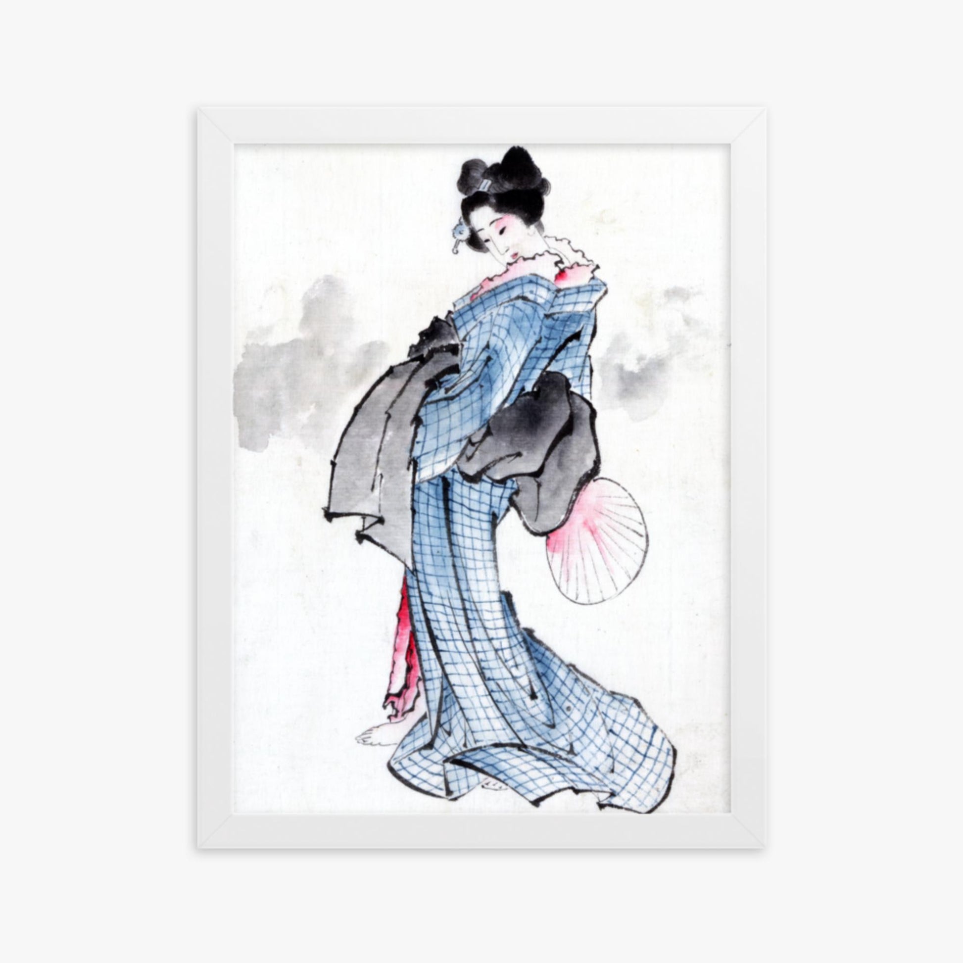 Katsushika Hokusai - Illustration of a Japanese Woman in Kimono 30x40 cm Poster With White Frame