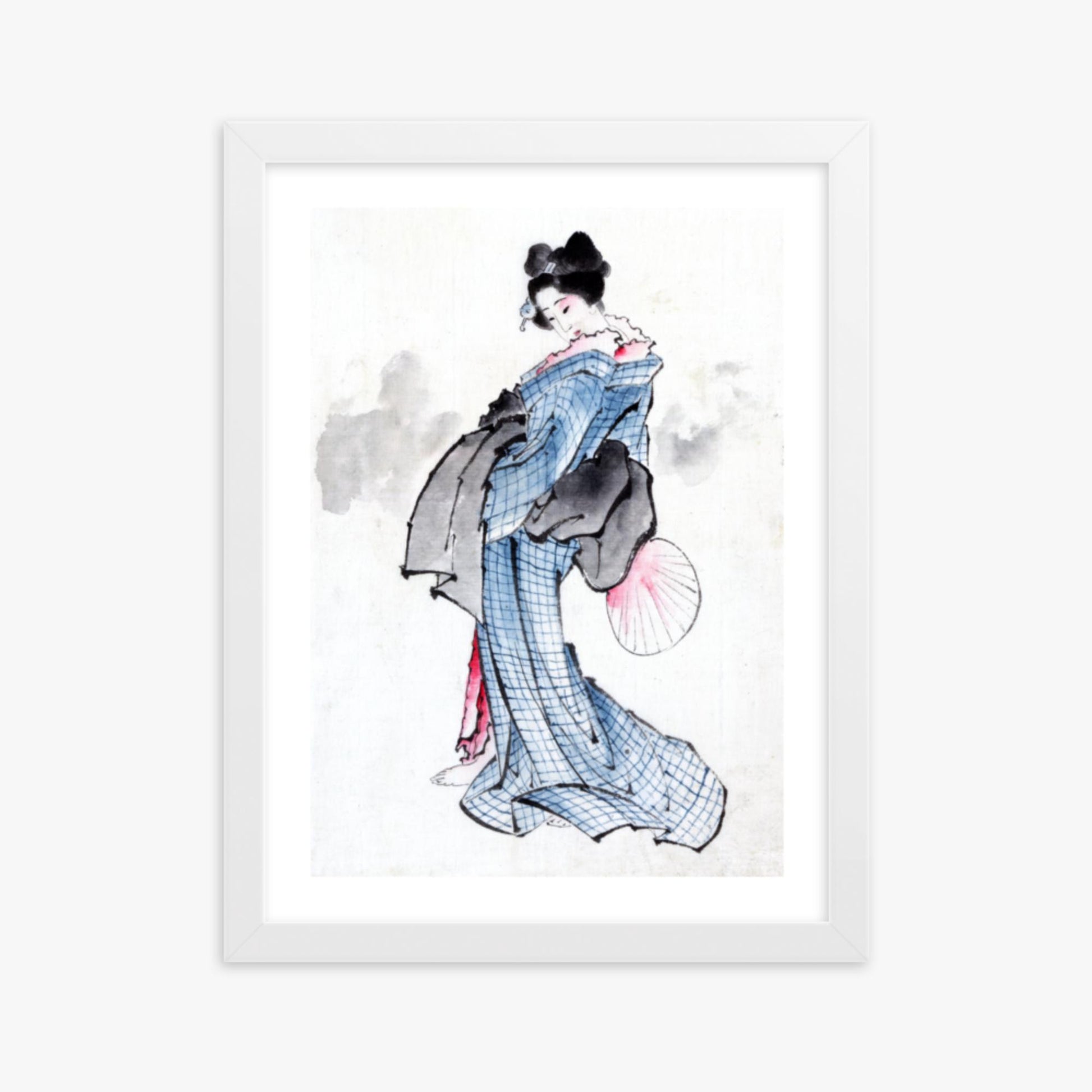 Katsushika Hokusai - Illustration of a Japanese Woman in Kimono 30x40 cm Poster With White Frame