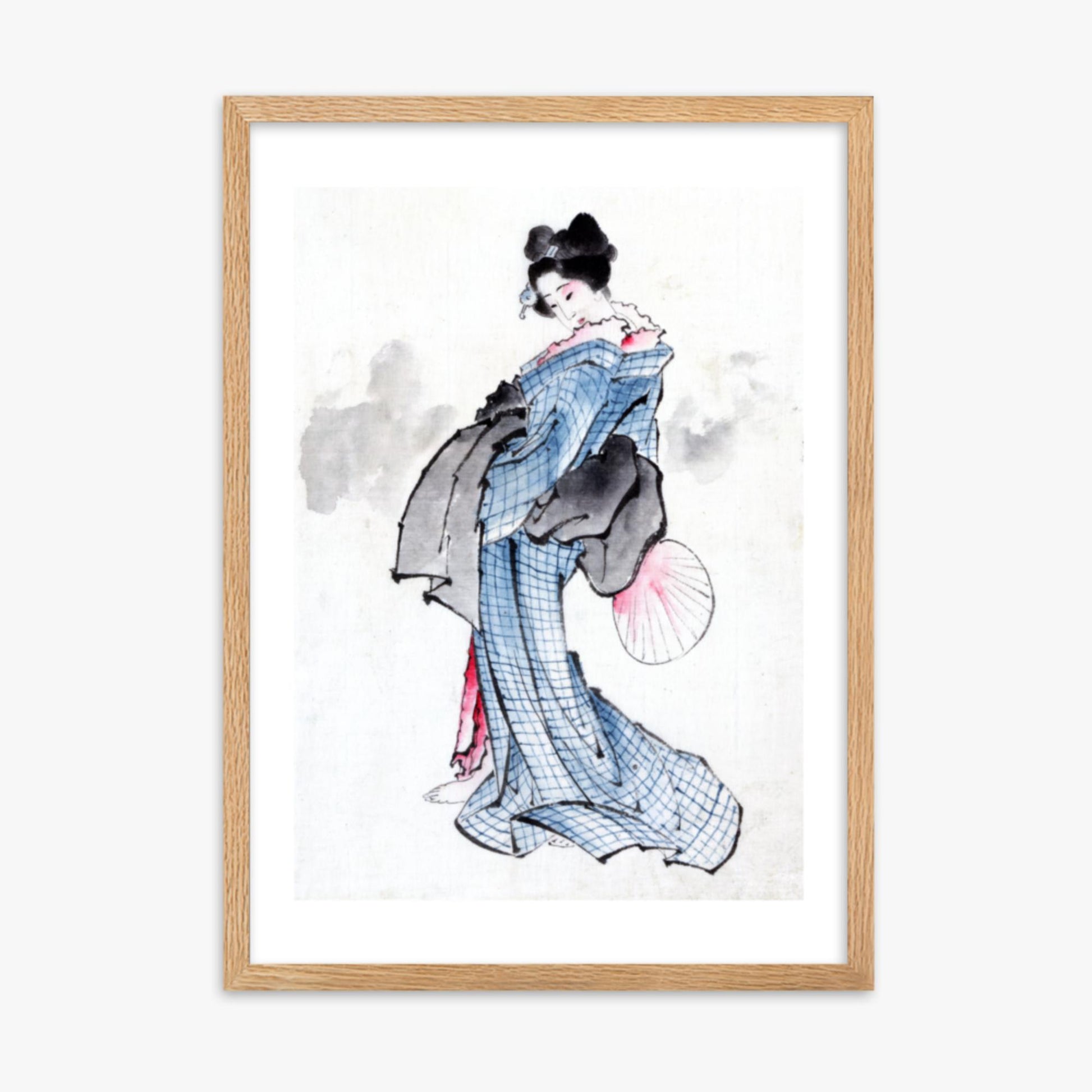 Katsushika Hokusai - Illustration of a Japanese Woman in Kimono 50x70 cm Poster With Oak Frame