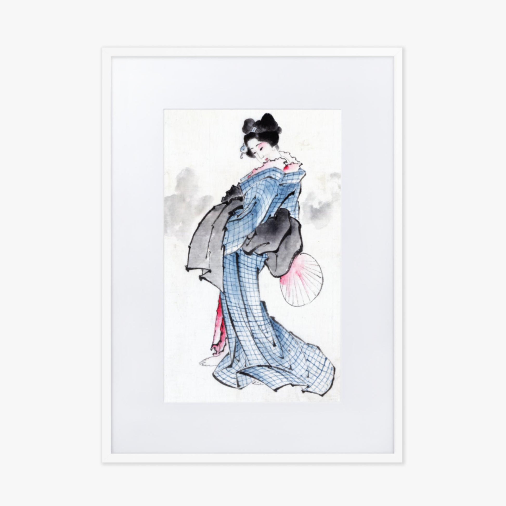 Katsushika Hokusai - Illustration of a Japanese Woman in Kimono 50x70 cm Poster With White Frame