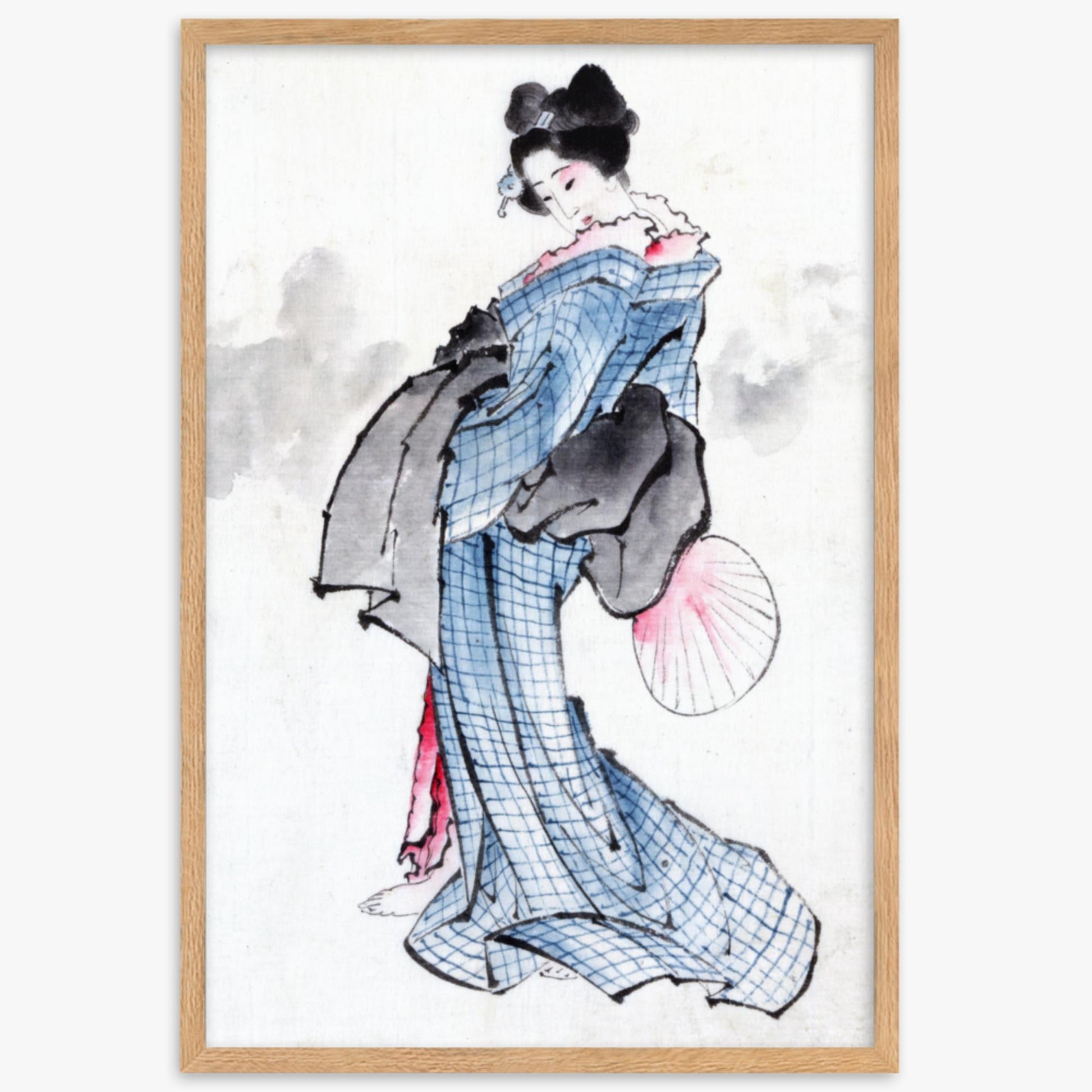 Katsushika Hokusai - Illustration of a Japanese Woman in Kimono 61x91 cm Poster With Oak Frame