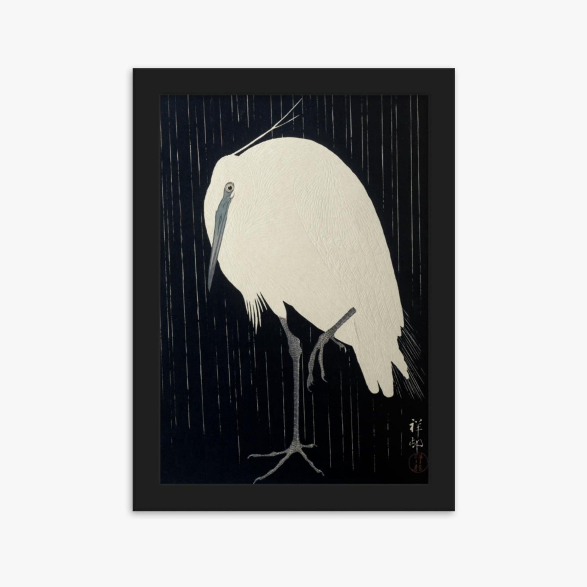 Ohara Koson: Egret in the Rain - 21x30 cm Poster With Black Frame