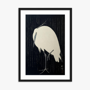 Ohara Koson: Egret in the Rain - 50x70 cm Poster With Black Frame