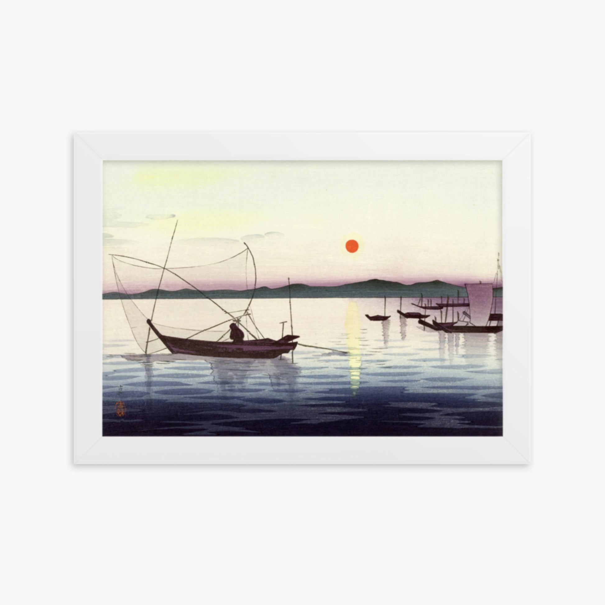 Ohara Koson: Fishing boats at sunset - 21x30 cm Poster With White Frame