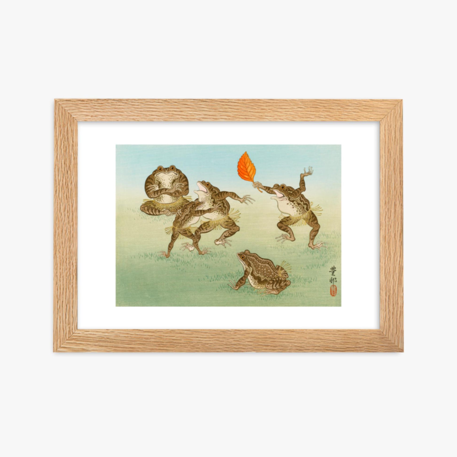 Ohara Koson: Sumo-Wrestling Toads - 21x30 cm Poster With Oak Frame