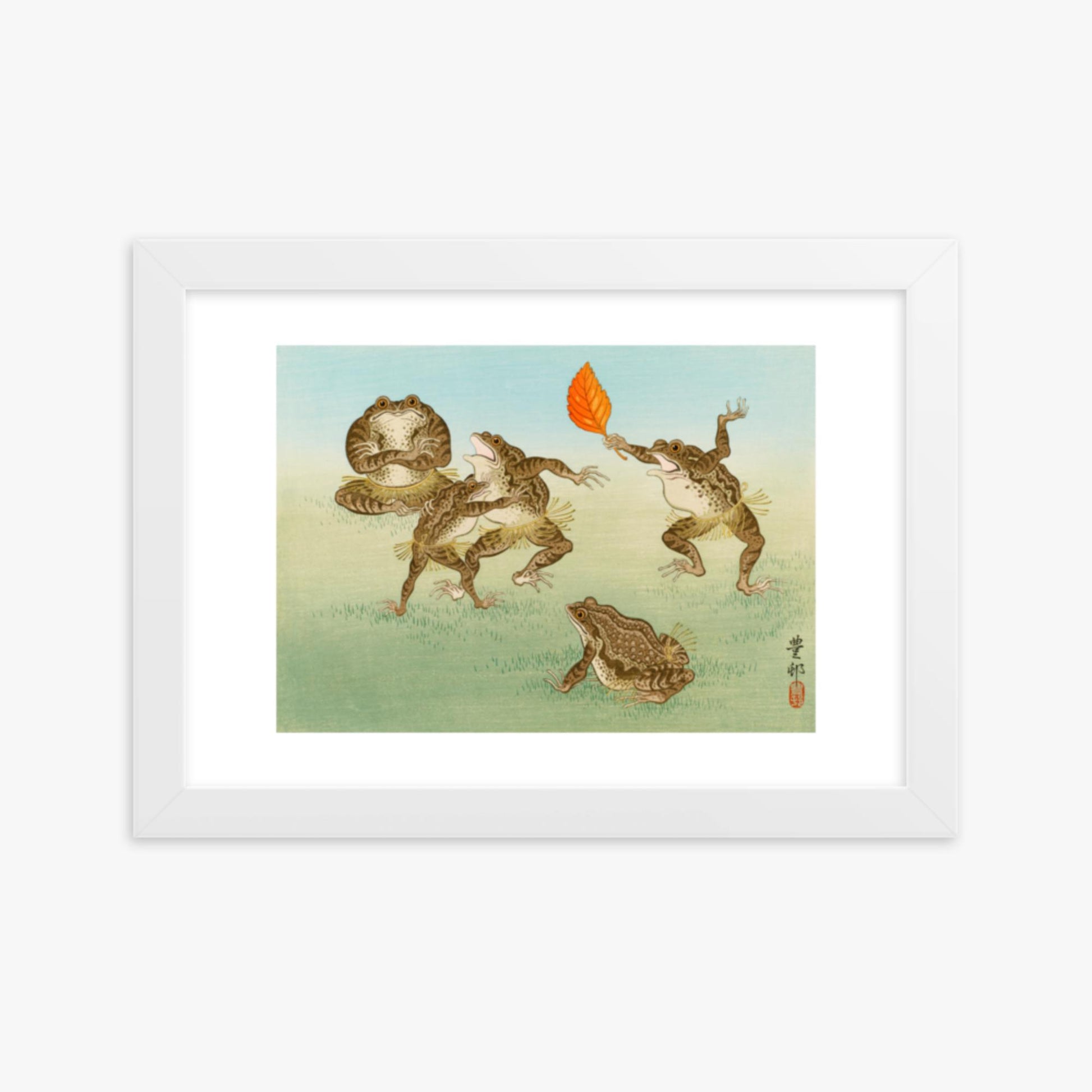 Ohara Koson: Sumo-Wrestling Toads - 21x30 cm Poster With White Frame