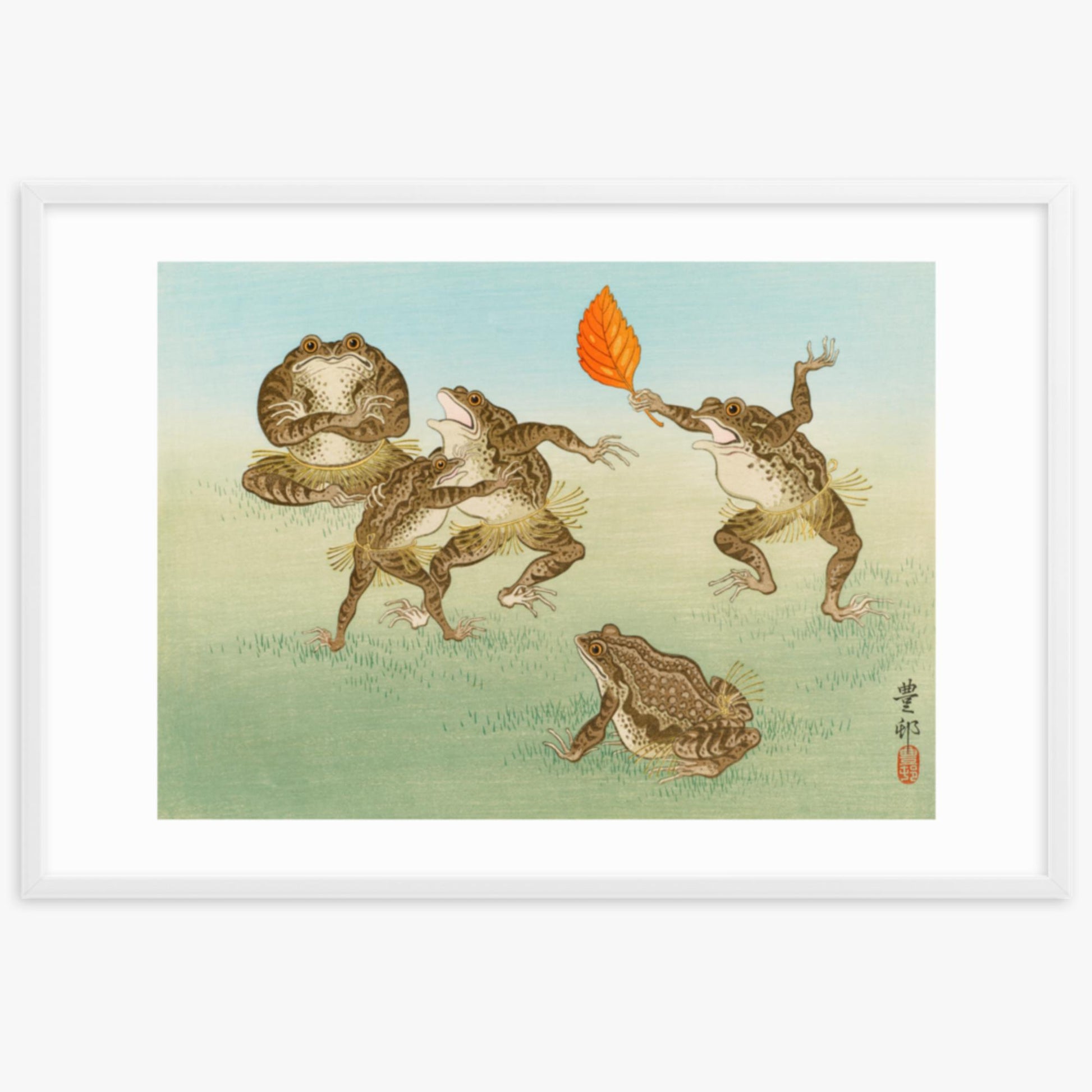 Ohara Koson: Sumo-Wrestling Toads - 61x91 cm Poster With White Frame