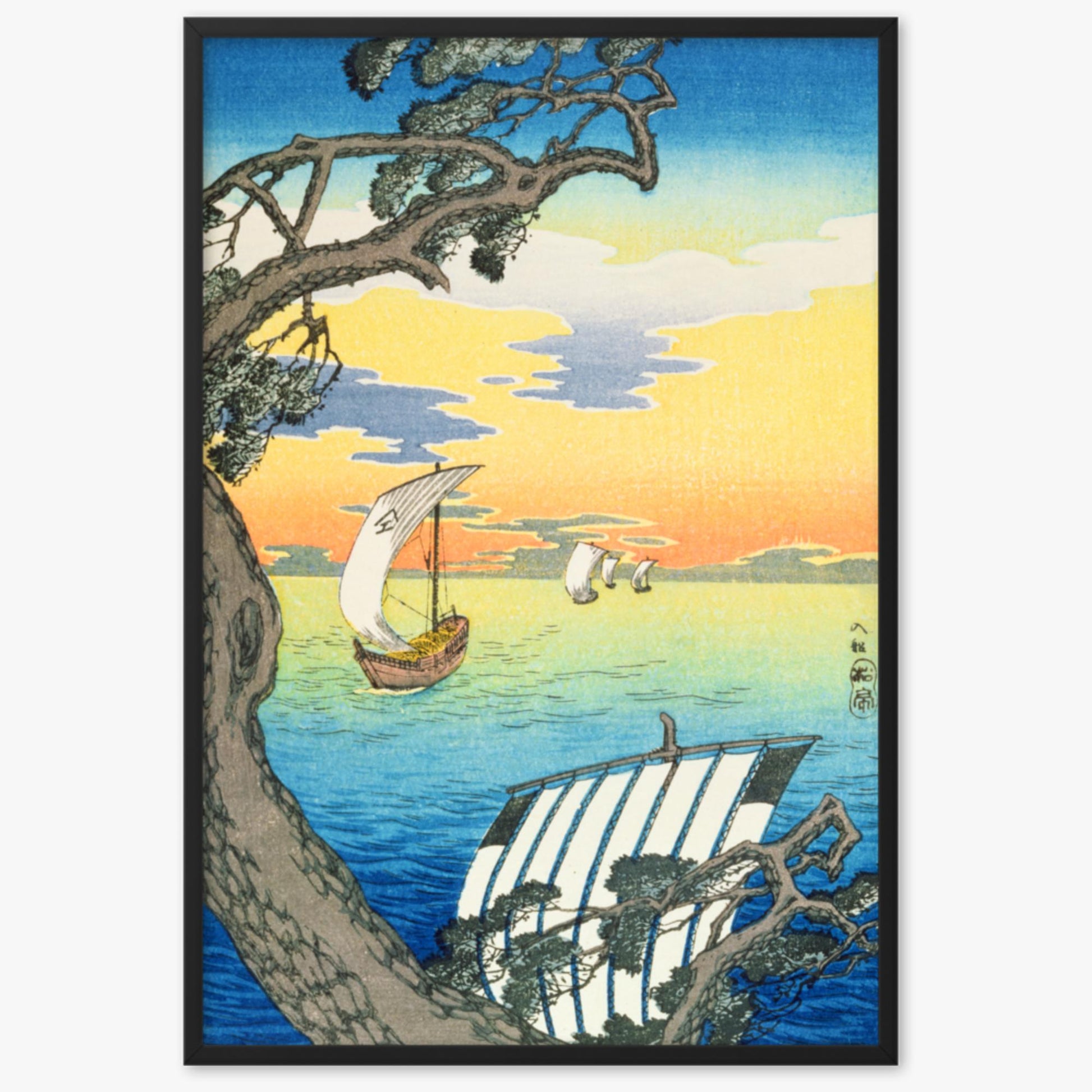 Takahashi Hiroaki: Returning Boats - 61x91 cm Poster With Black Frame