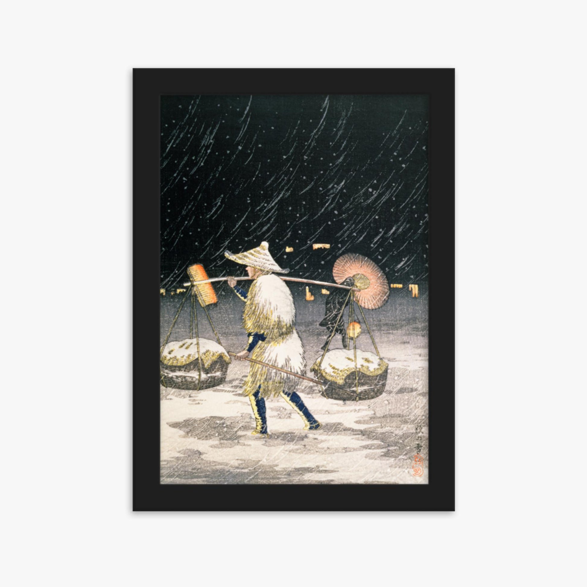 Takahashi Hiroaki: Night Snow - 21x30 cm Poster With Black Frame