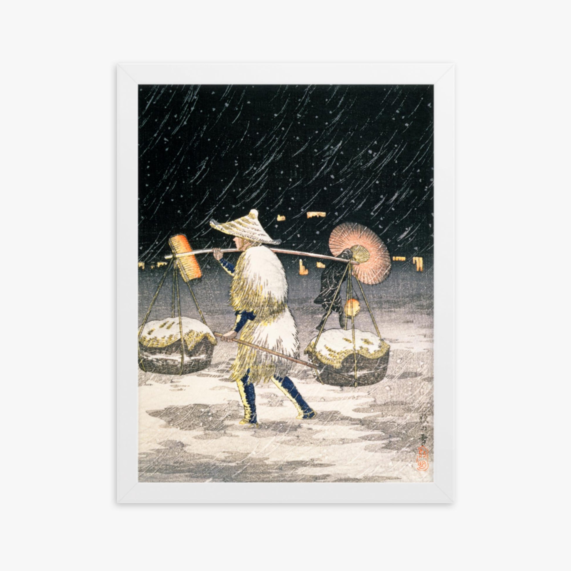 Takahashi Hiroaki: Night Snow - 30x40 cm Poster With White Frame