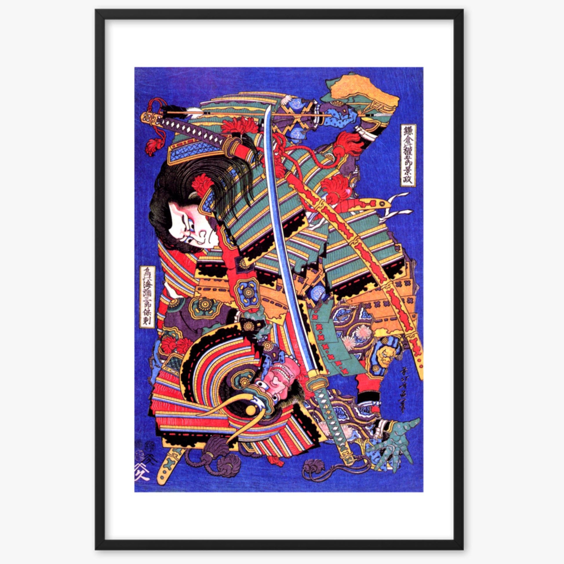 Katsushika Hokusai: Kengoro warrior - 61x91 cm Poster With Black Frame