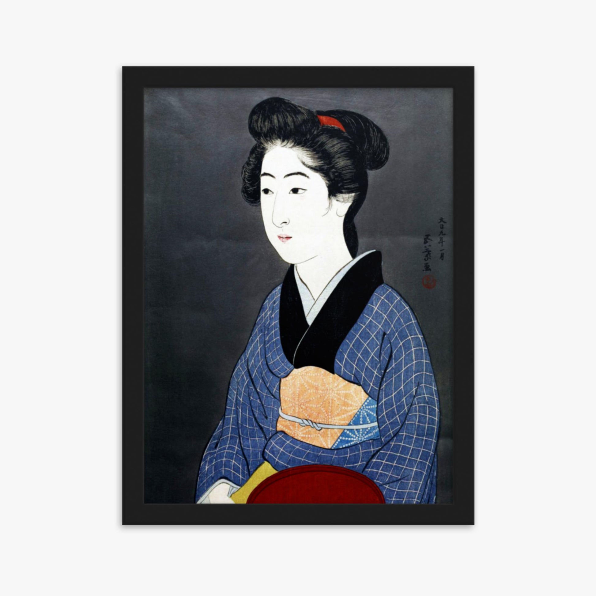 Goyō Hashiguchi: A waitress with a red tray - 30x40 cm Poster With Black Frame