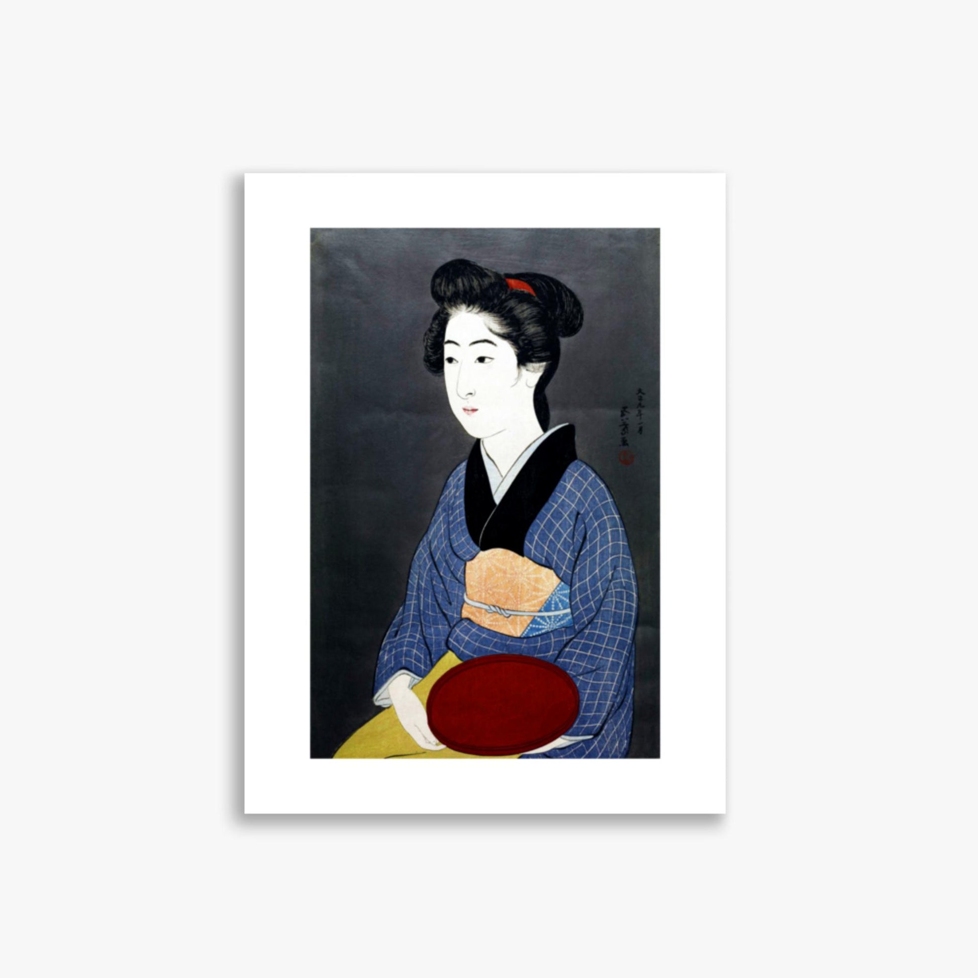 Goyō Hashiguchi: A waitress with a red tray - 30x40 cm Poster