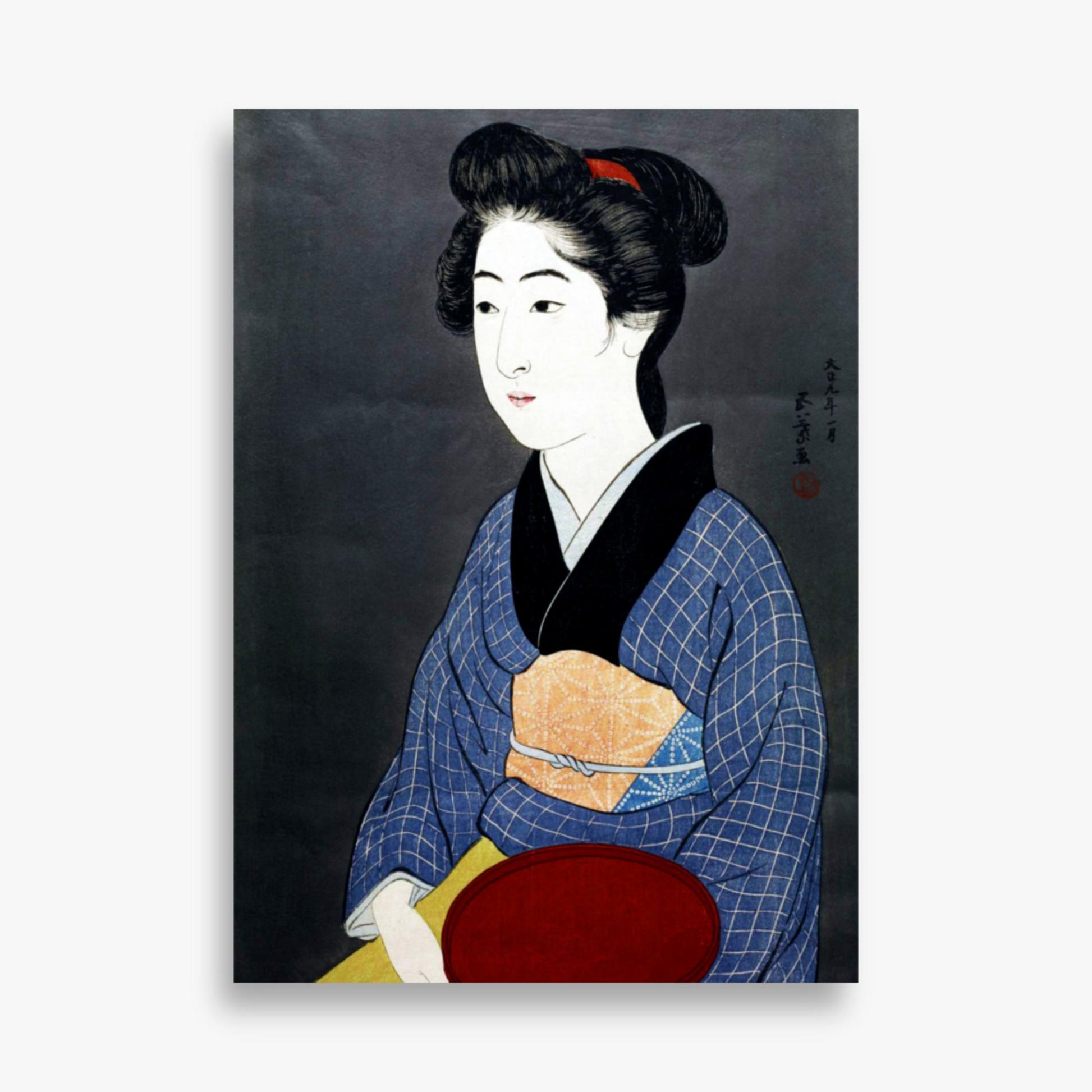 Goyō Hashiguchi: A waitress with a red tray - 50x70 cm Poster