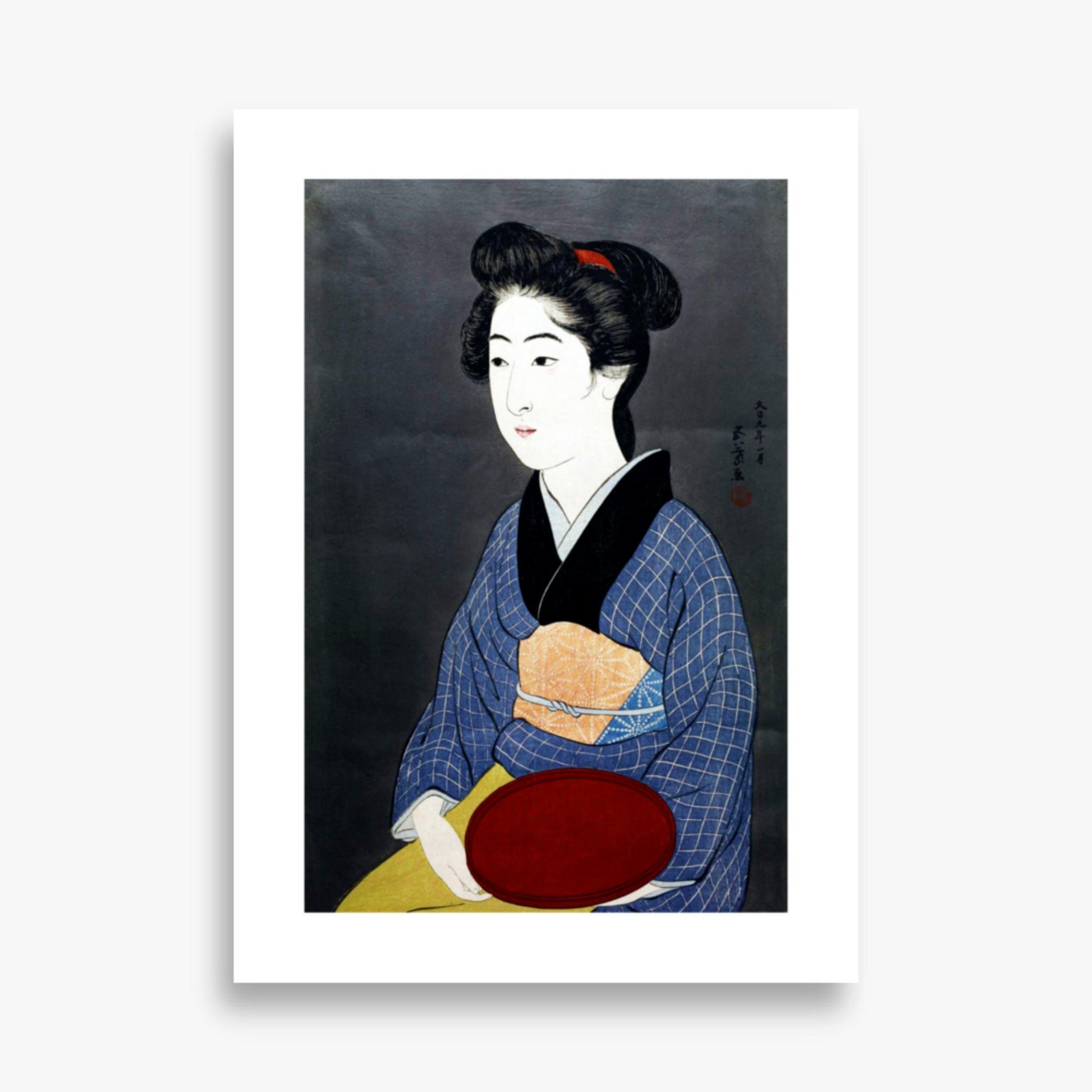 Goyō Hashiguchi: A waitress with a red tray - 50x70 cm Poster