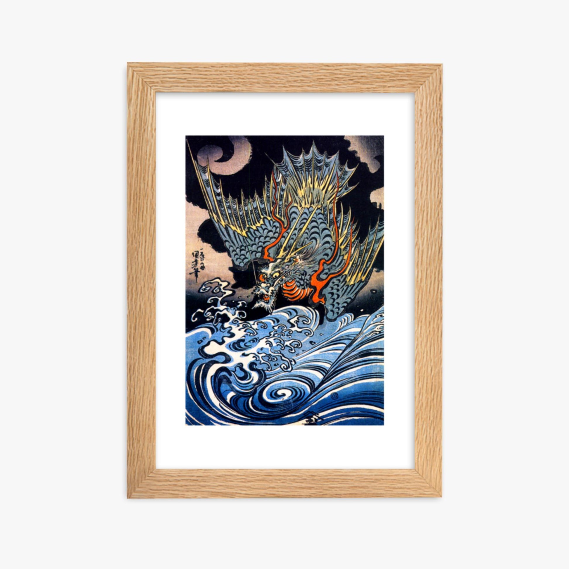 Utagawa Kuniyoshi: A Japanese sea dragon - 21x30 cm Poster With Oak Frame