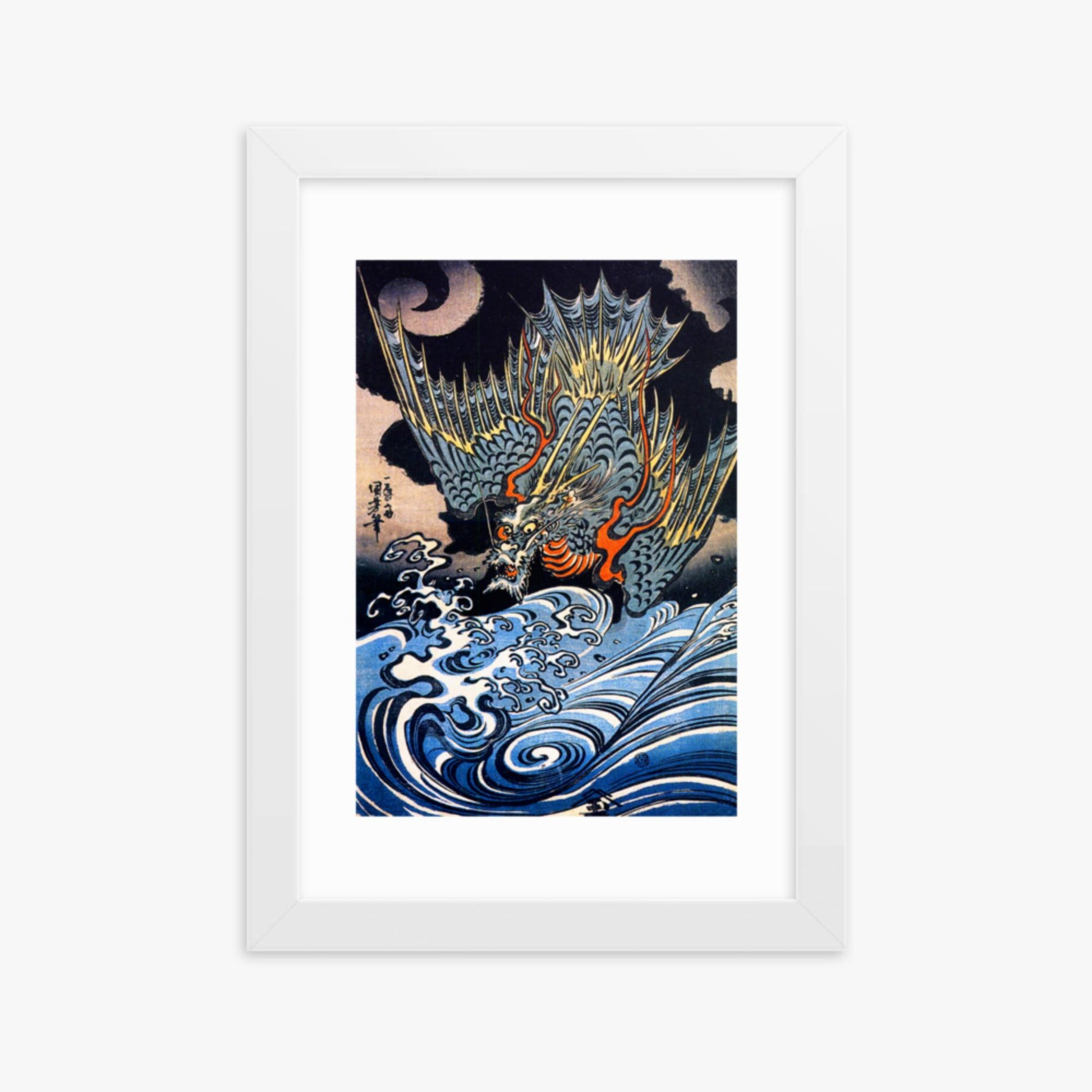 Utagawa Kuniyoshi: A Japanese sea dragon - 21x30 cm Poster With White Frame