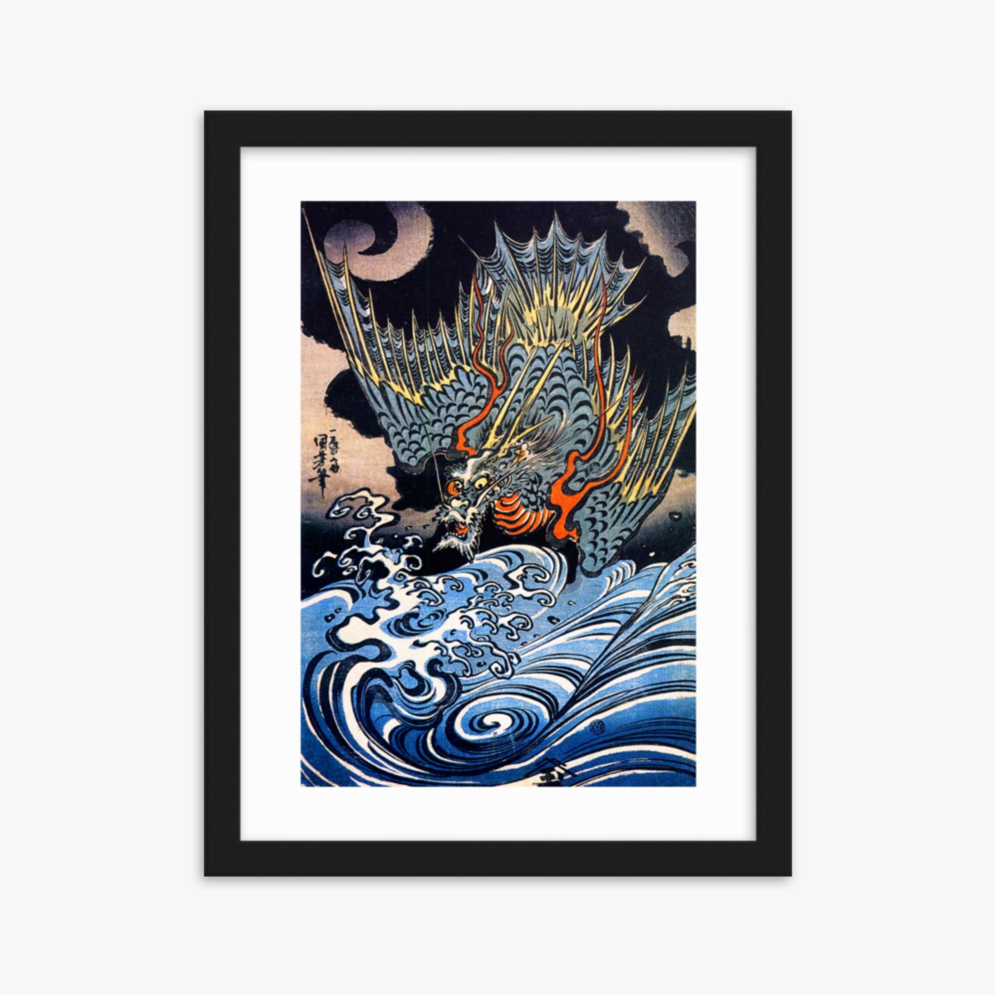 Utagawa Kuniyoshi: A Japanese sea dragon - 30x40 cm Poster With Black Frame