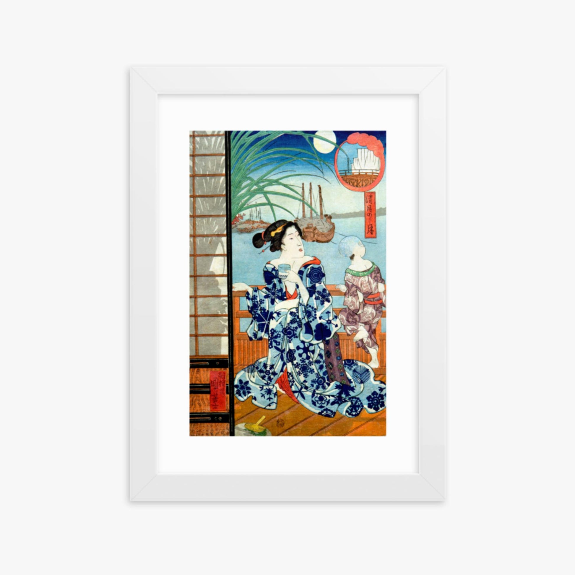 Utagawa Kuniyoshi: Clear Moon in the Eighth Month - 21x30 cm Poster With White Frame