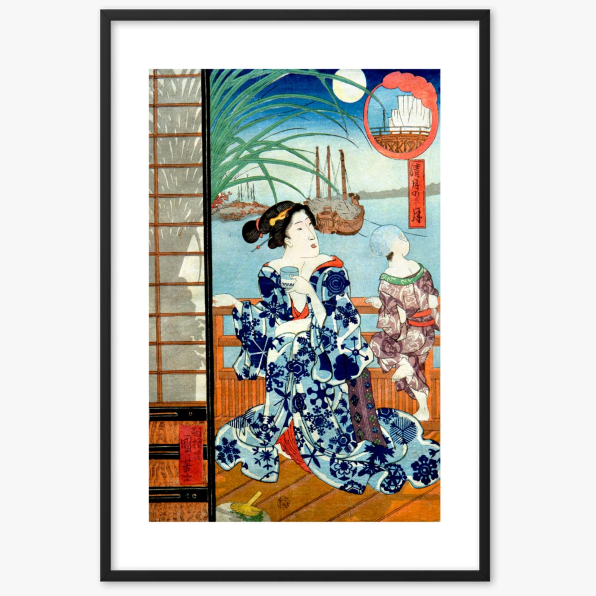 Utagawa Kuniyoshi: Clear Moon in the Eighth Month - 61x91 cm Poster With Black Frame