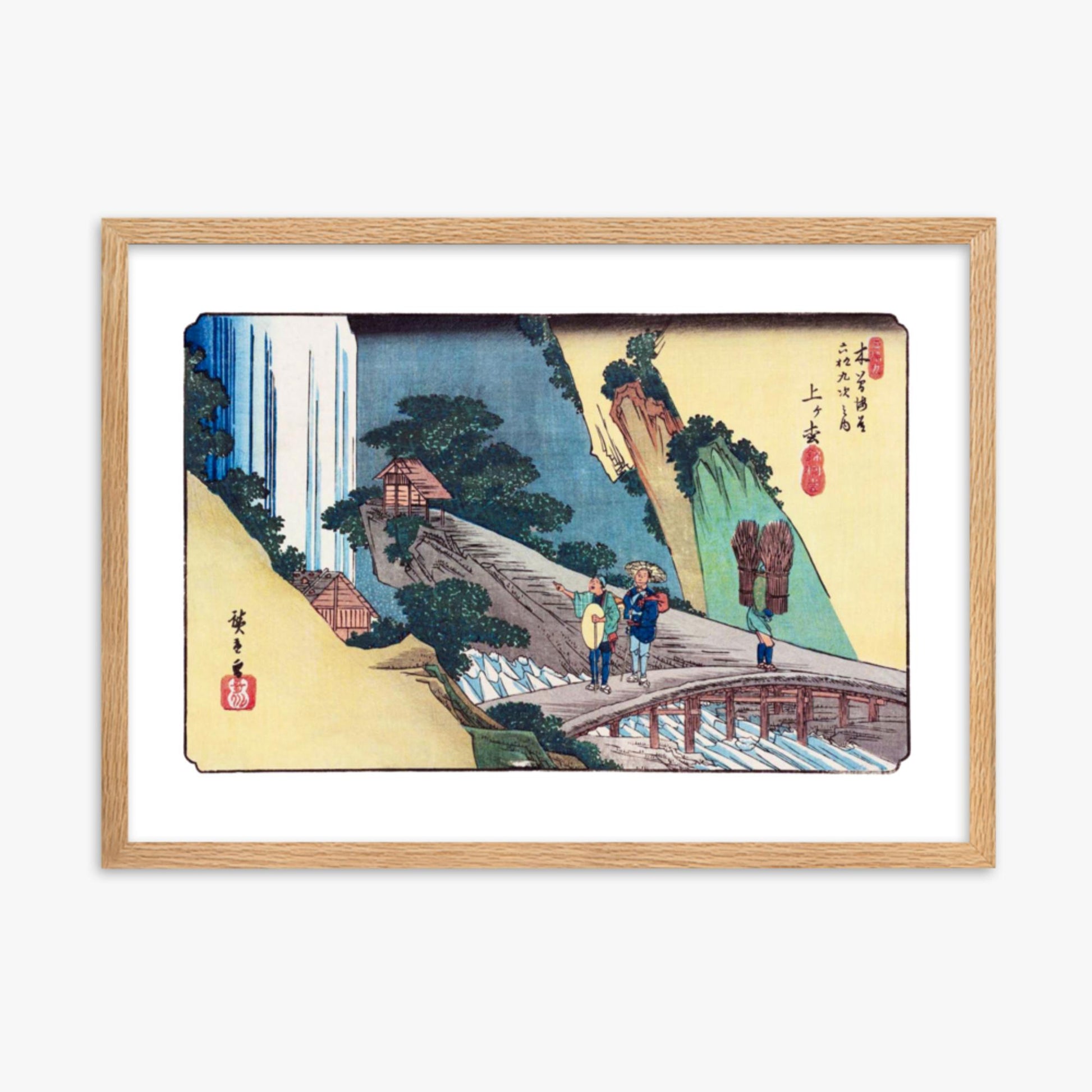 Keisai Yeisen, Utagawa Hiroshige: Agematsu-juku, Sixty-nine Stations of the Kiso Road - 50x70 cm Poster With Oak Frame