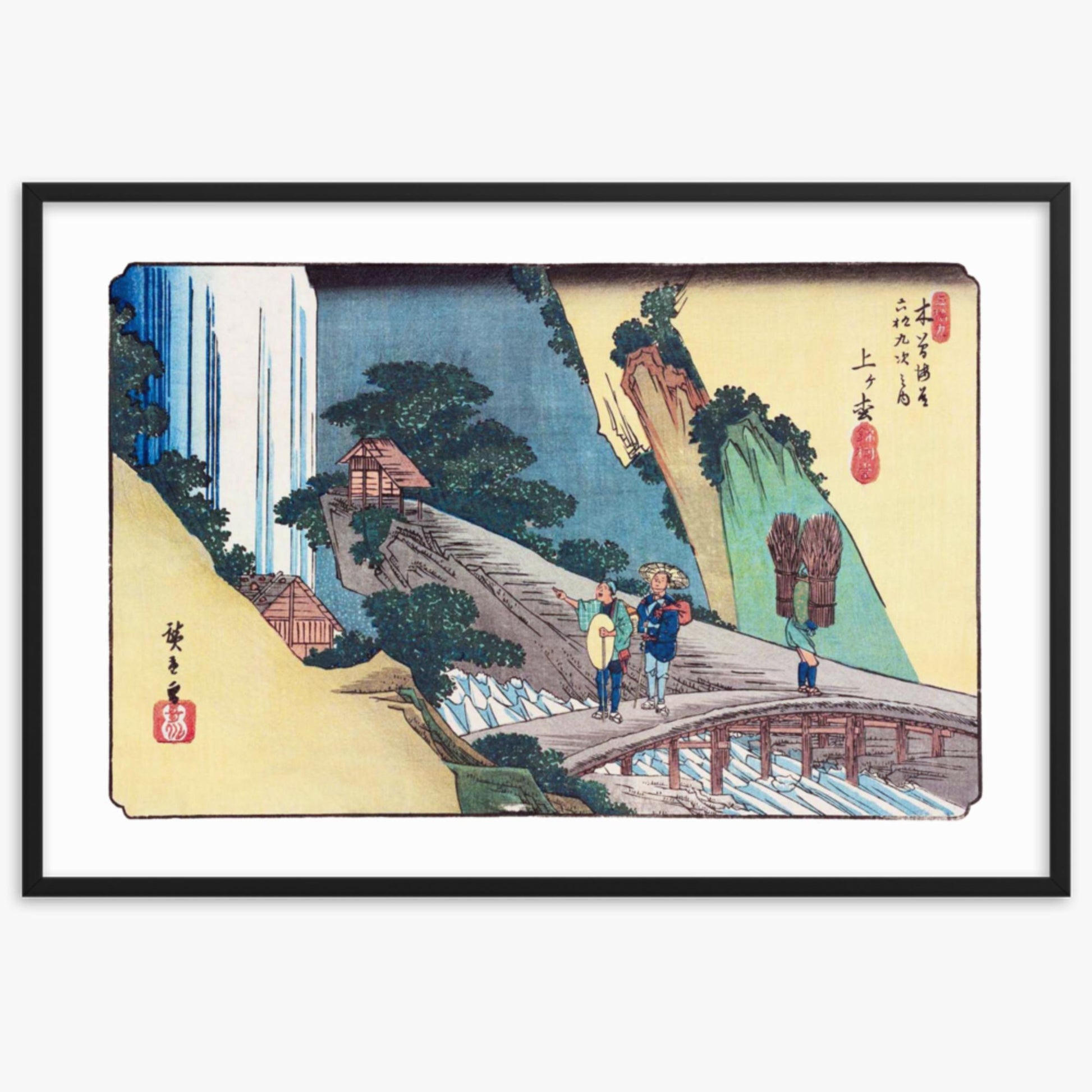 Keisai Yeisen, Utagawa Hiroshige: Agematsu-juku, Sixty-nine Stations of the Kiso Road - 61x91 cm Poster With Black Frame