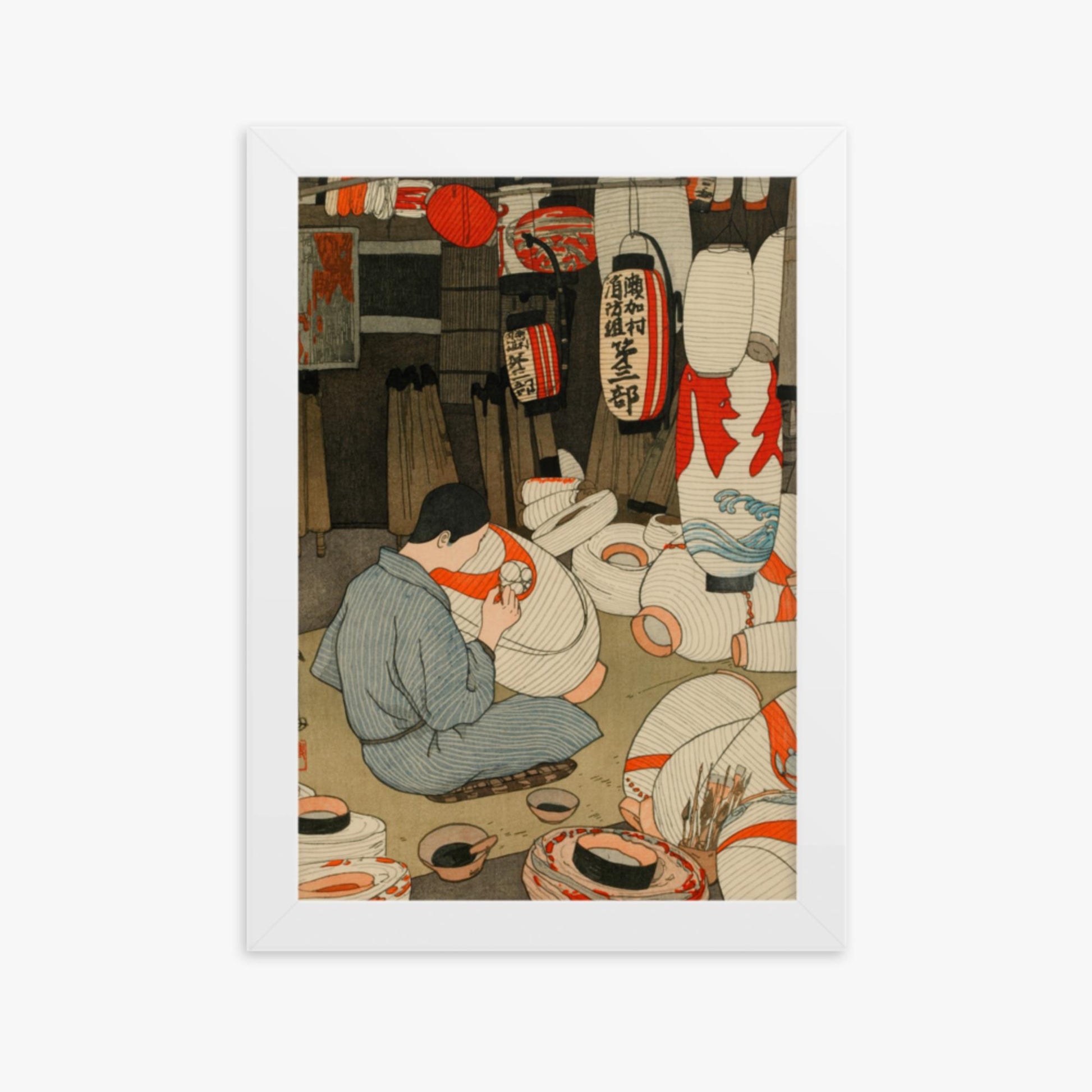 Hiroshi Yoshida: Lantern Maker - 21x30 cm Poster With White Frame