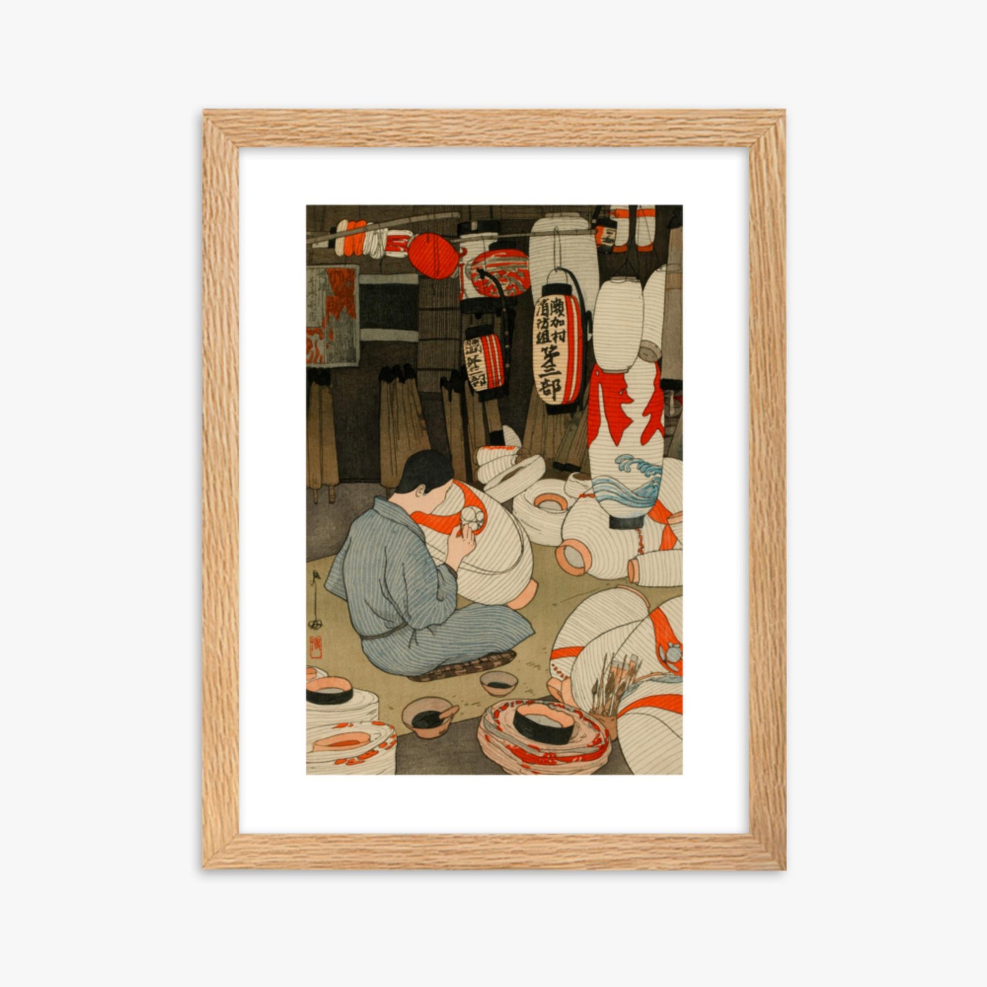 Hiroshi Yoshida: Lantern Maker - 30x40 cm Poster With Oak Frame