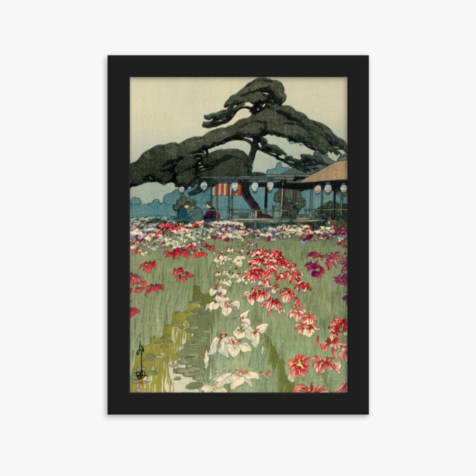 Hiroshi Yoshida: Iris Garden in Horikiri, from the series, Twelve Scenes of Tokyo - 21x30 cm Poster With Black Frame