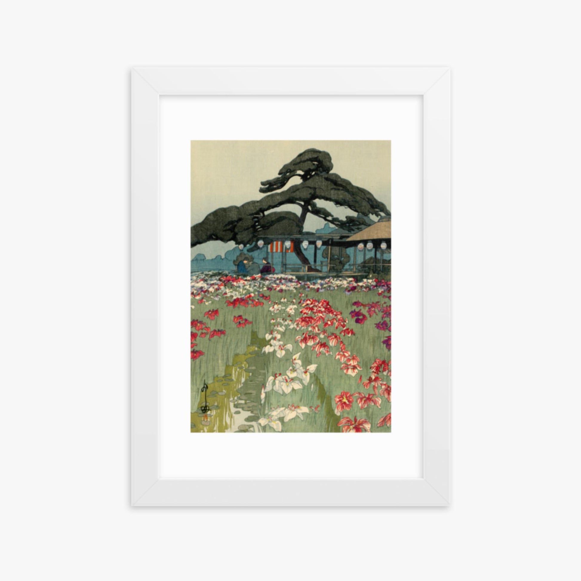 Hiroshi Yoshida: Iris Garden in Horikiri, from the series, Twelve Scenes of Tokyo - 21x30 cm Poster With White Frame