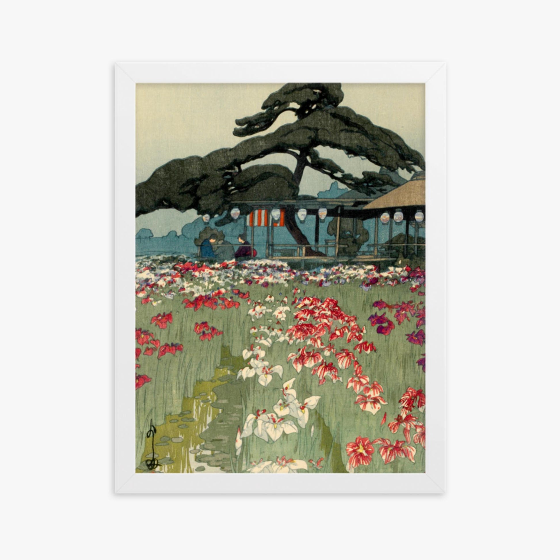 Hiroshi Yoshida: Iris Garden in Horikiri, from the series, Twelve Scenes of Tokyo - 30x40 cm Poster With White Frame