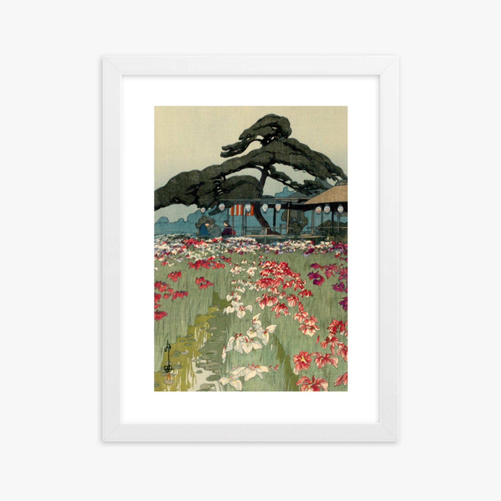 Hiroshi Yoshida: Iris Garden in Horikiri, from the series, Twelve Scenes of Tokyo - 30x40 cm Poster With White Frame