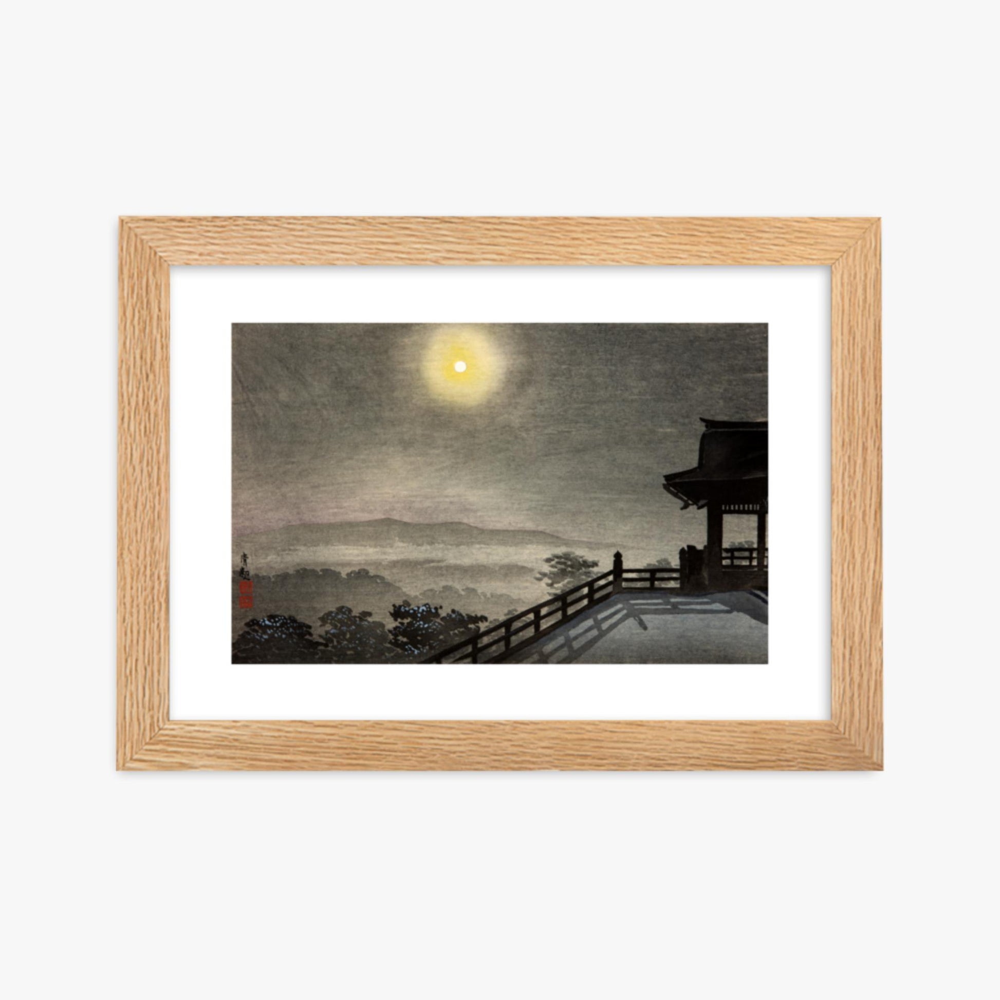 Kobayashi Kiyochika: Cool Moon Evening at Kiyomizudo in the Eastern Capital - 21x30 cm Poster With Oak Frame